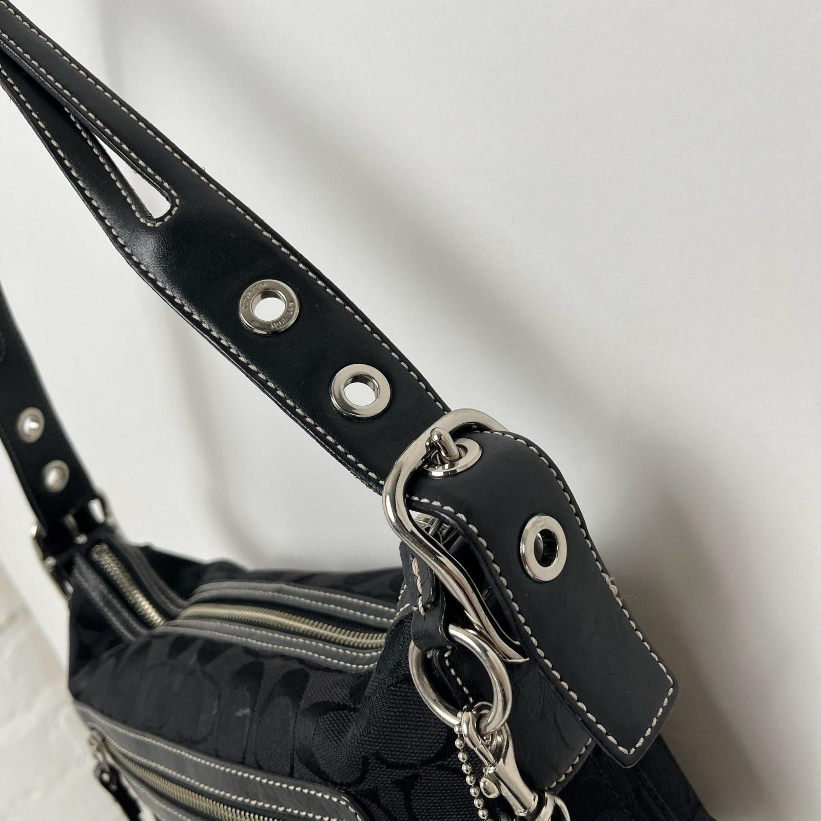 Coach Black Signature Monogram Canvas/Leather Shoulder Hobo Bag With Tassel 9363 image 4