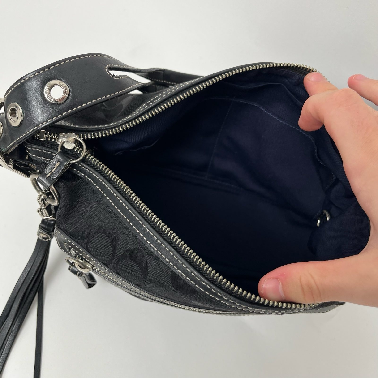 Coach Black Signature Monogram Canvas/Leather Shoulder Hobo Bag With Tassel 9363 image 7