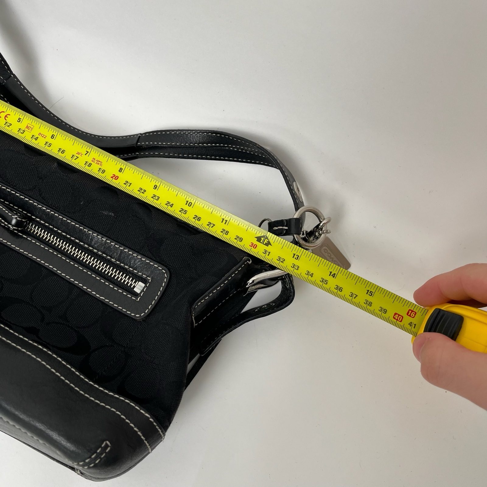 Coach Black Signature Monogram Canvas/Leather Shoulder Hobo Bag With Tassel 9363 image 10