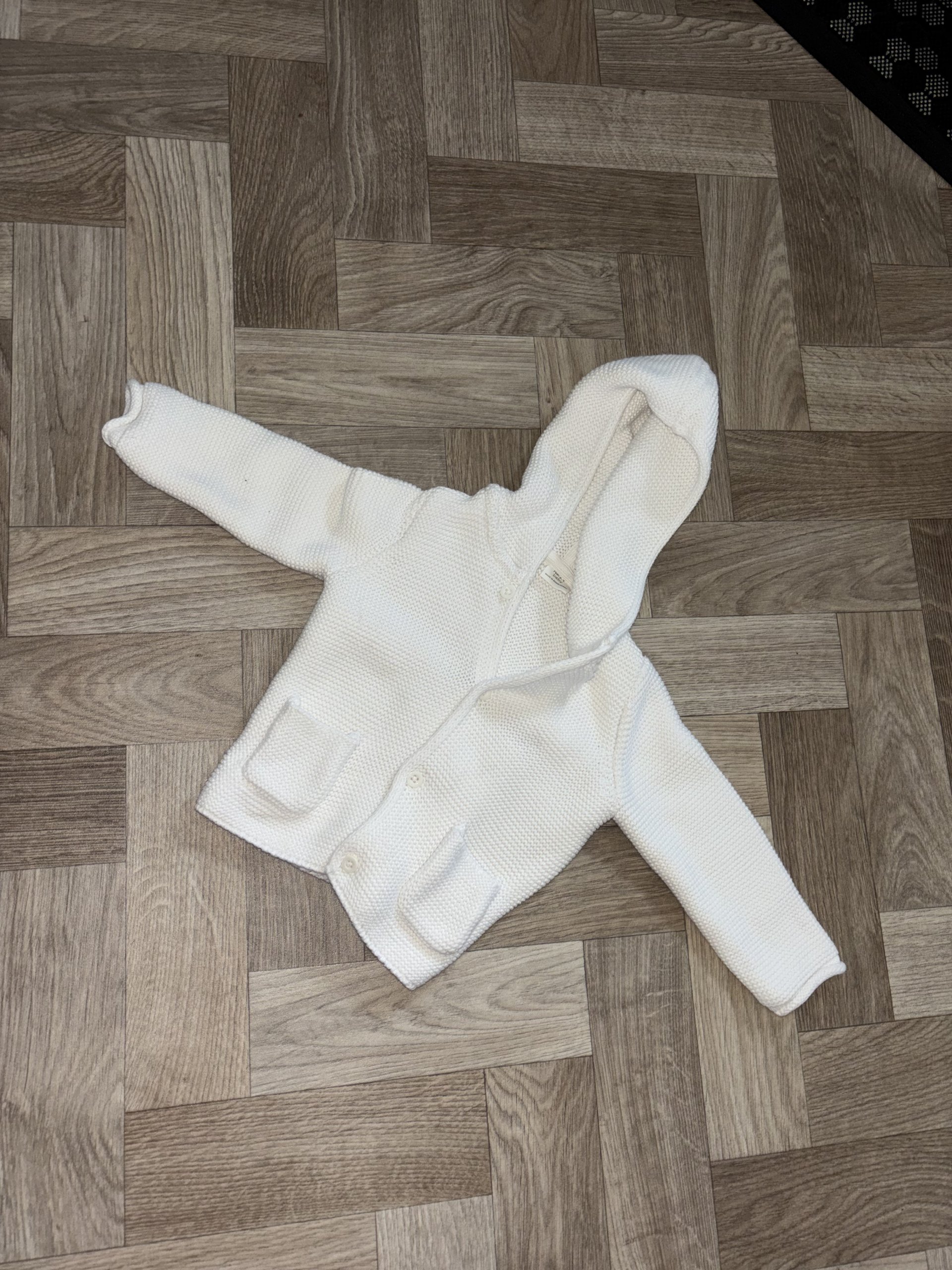 Next Baby White Hooded Knitted Cardigan 9-12 Months