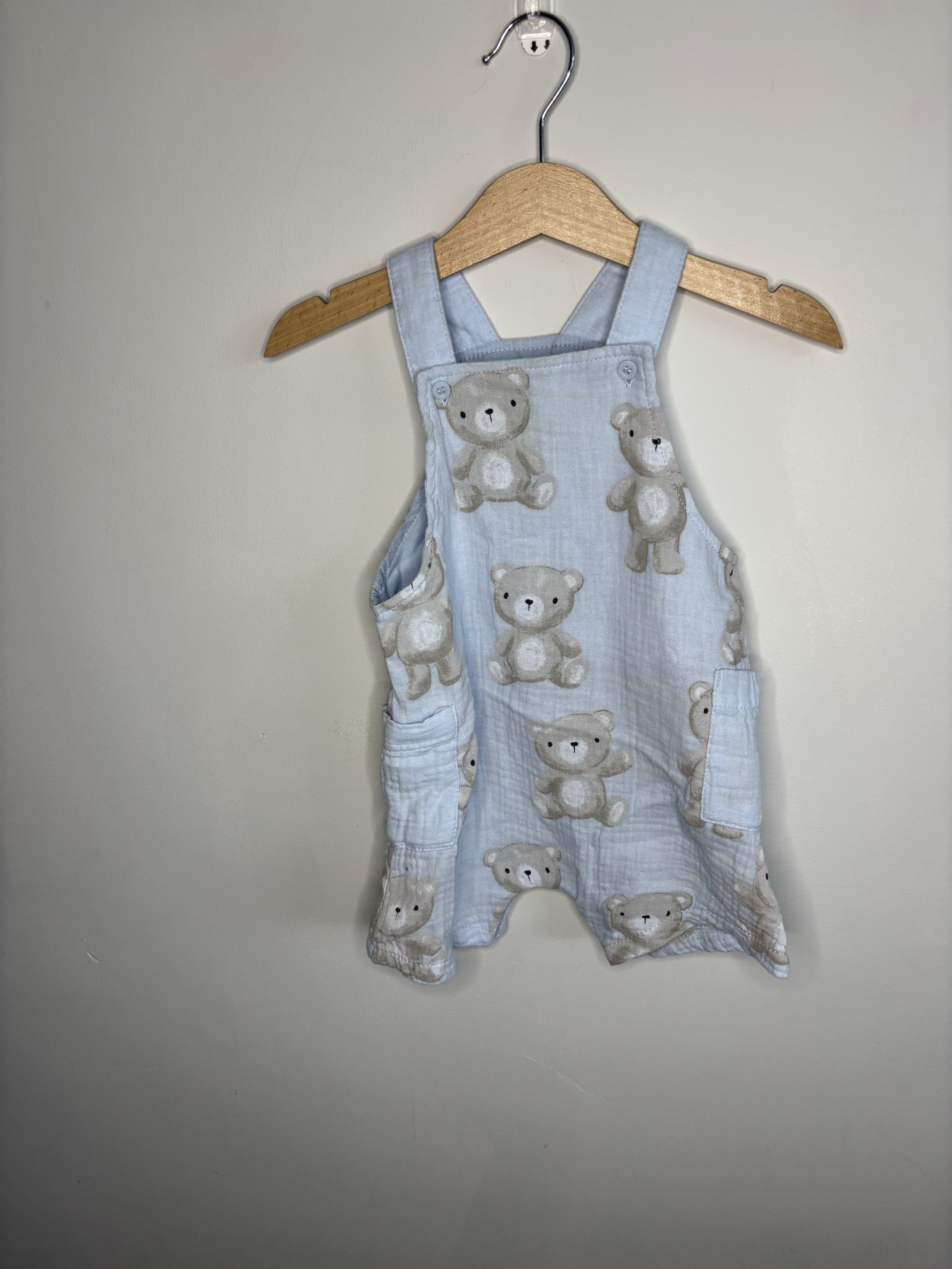 Little Nutmeg Baby Blue Teddy Bear Dungaree Romper 3-6 Months