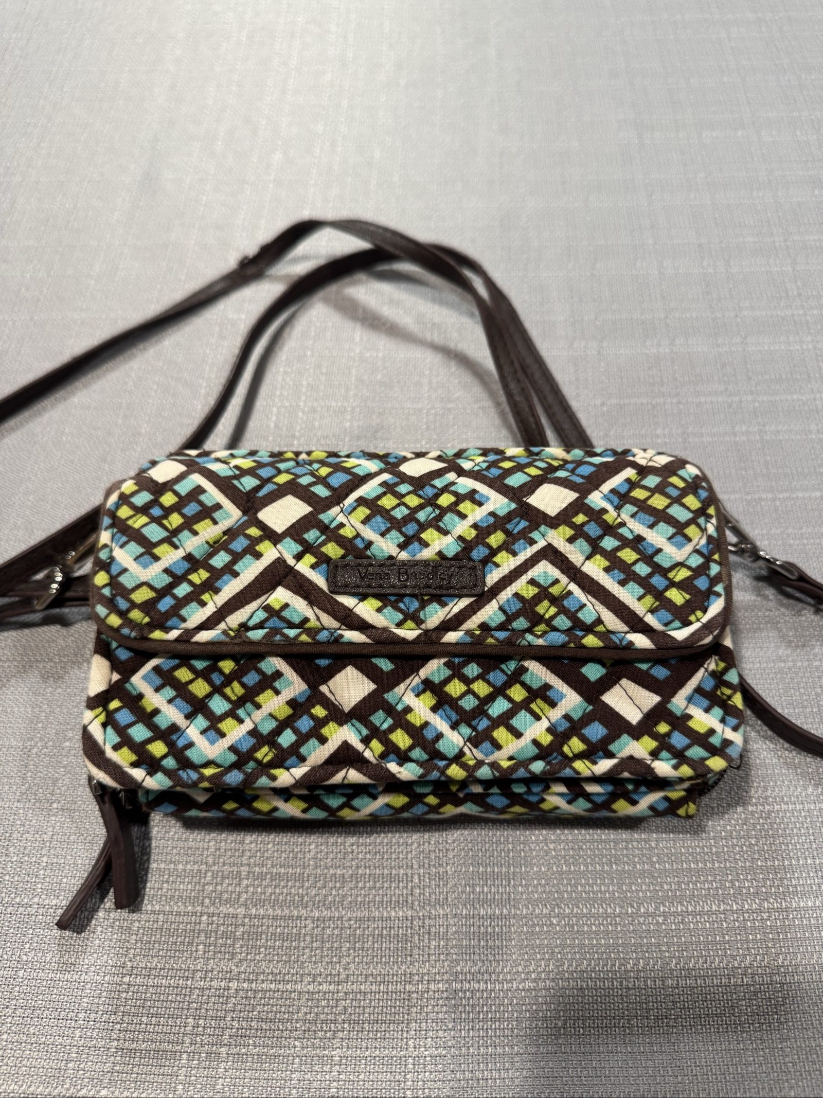 Vera Bradley Wallet Crossbody – Brown Blue Green Geometric