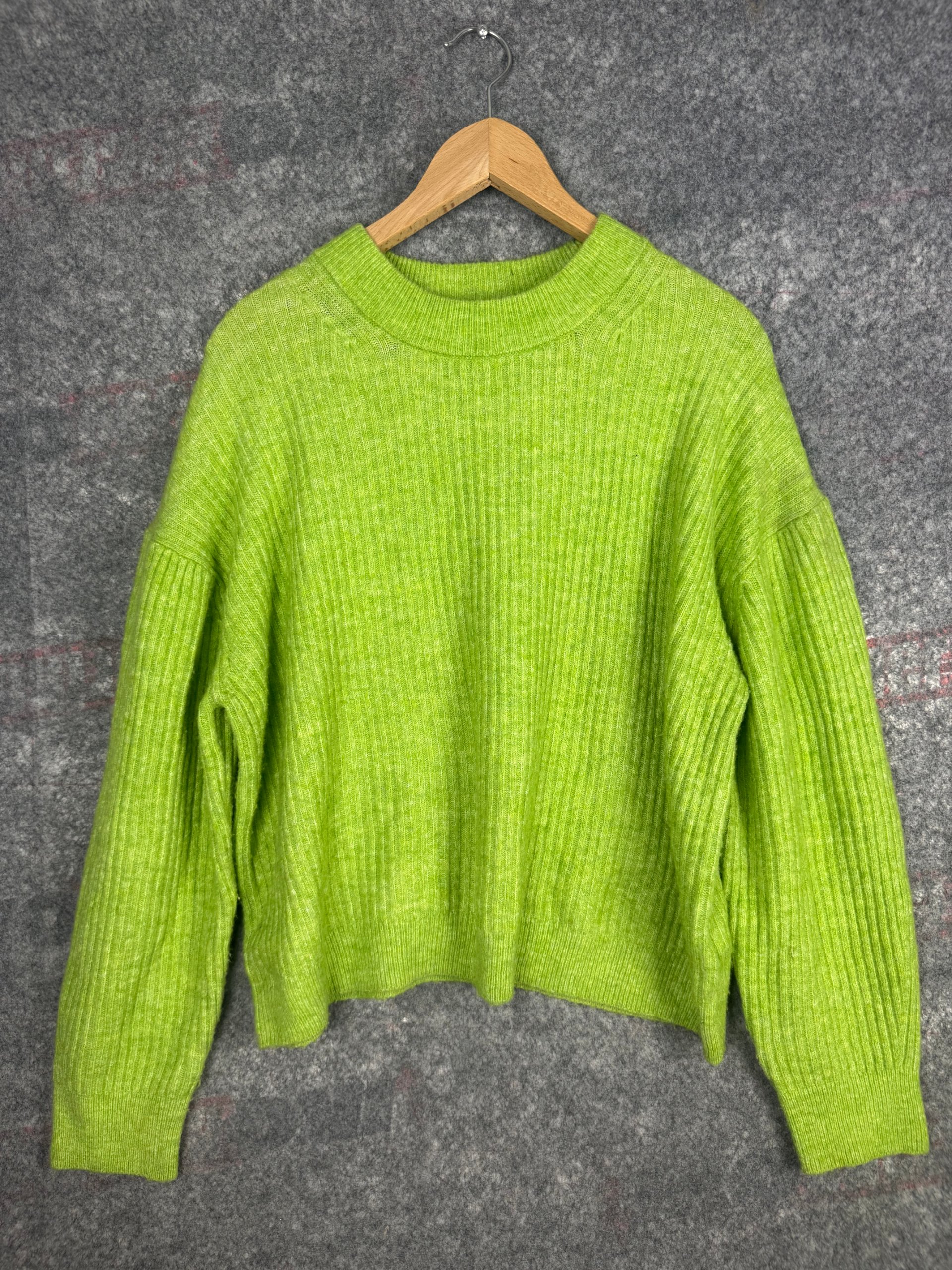 H&M Lime Green Rib Knit Crew Neck Jumper Women’s M Wool Blend