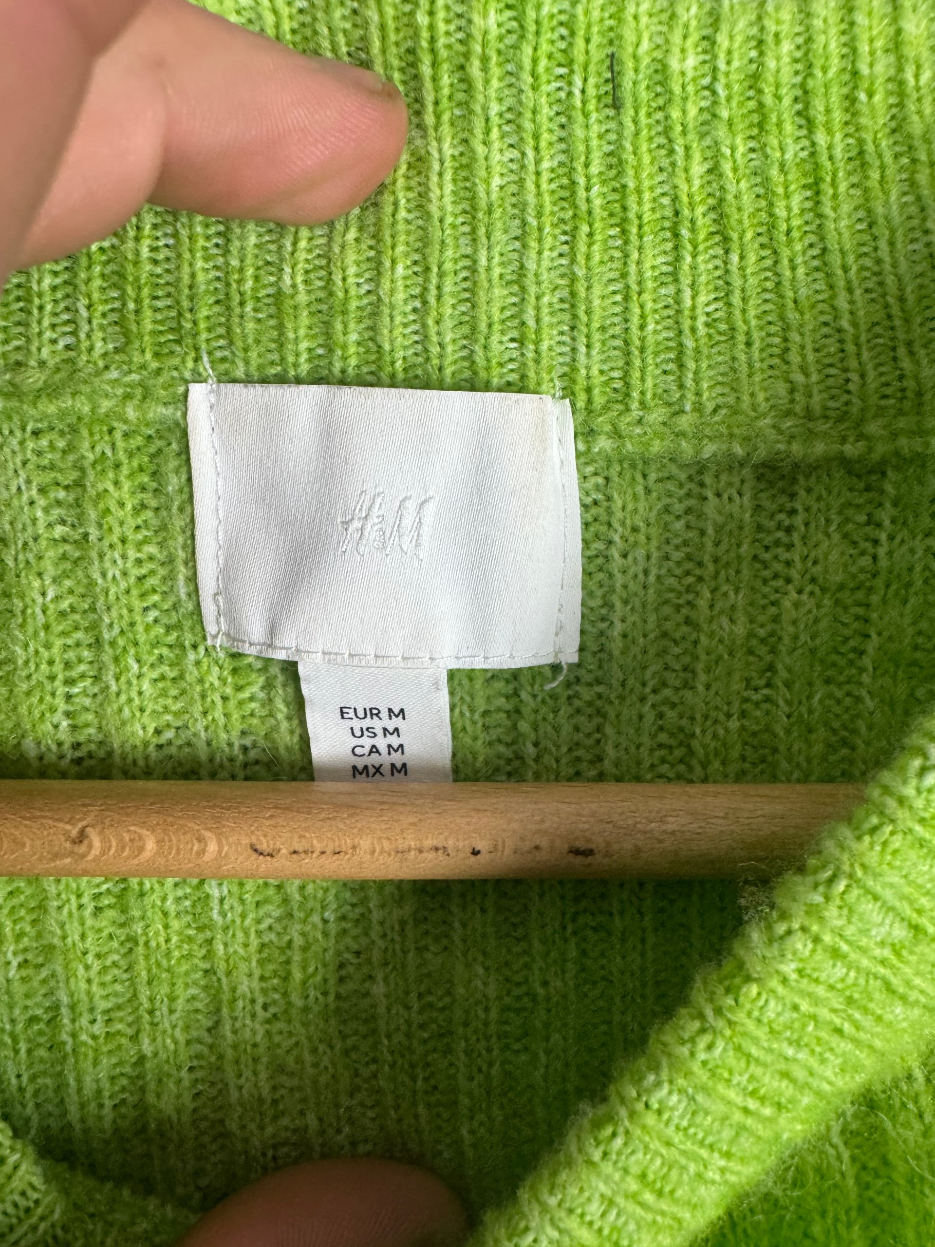 H&M Lime Green Rib Knit Crew Neck Jumper Women’s M Wool Blend image 3