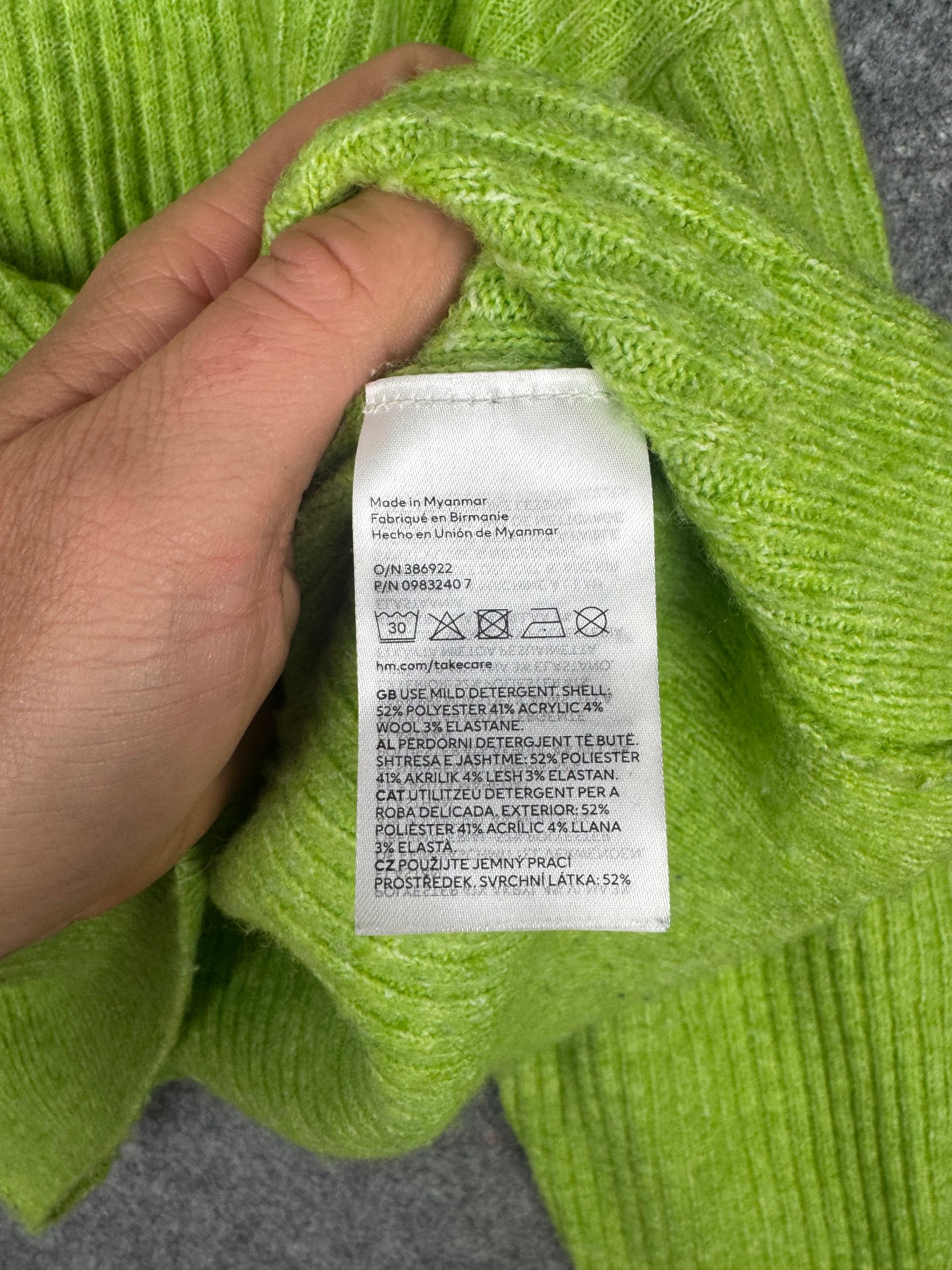 H&M Lime Green Rib Knit Crew Neck Jumper Women’s M Wool Blend image 5