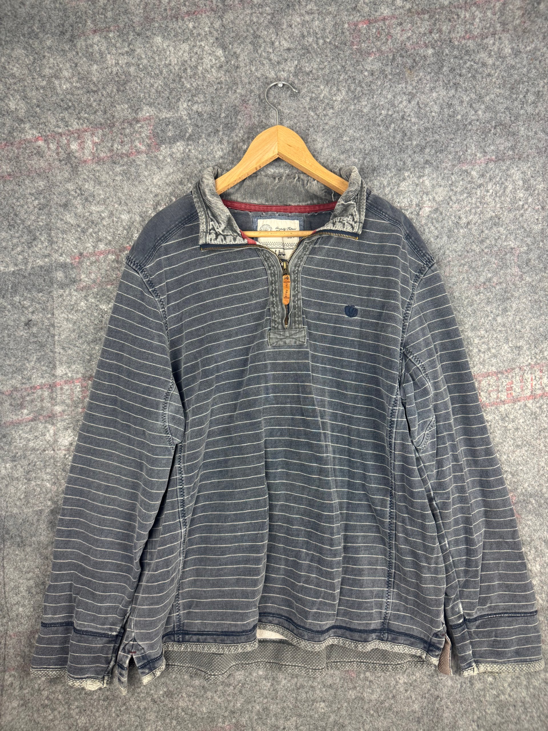 Fat Face Washed Navy Striped Quarter Zip Sweatshirt XL