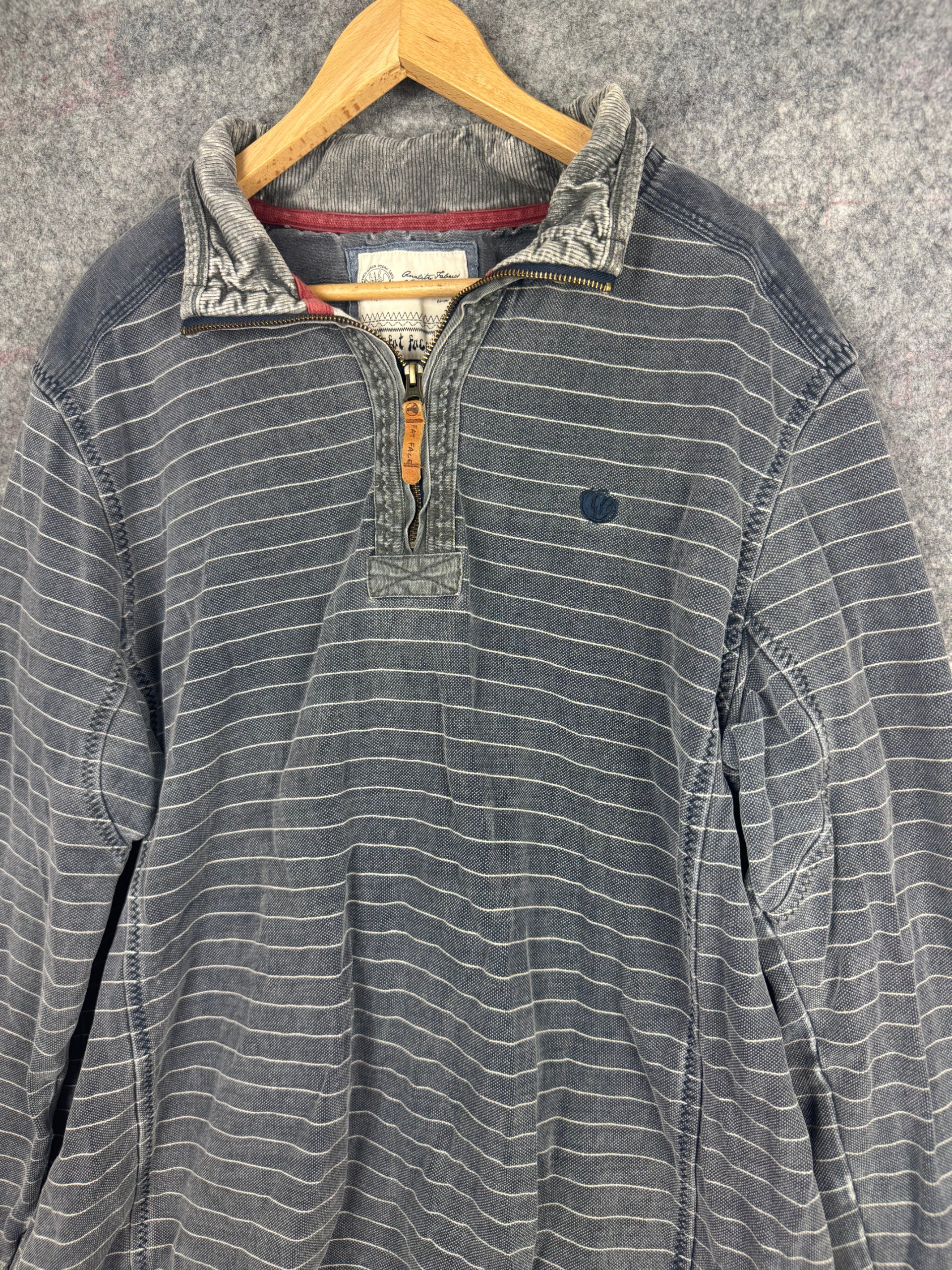Fat Face Washed Navy Striped Quarter Zip Sweatshirt XL image 2