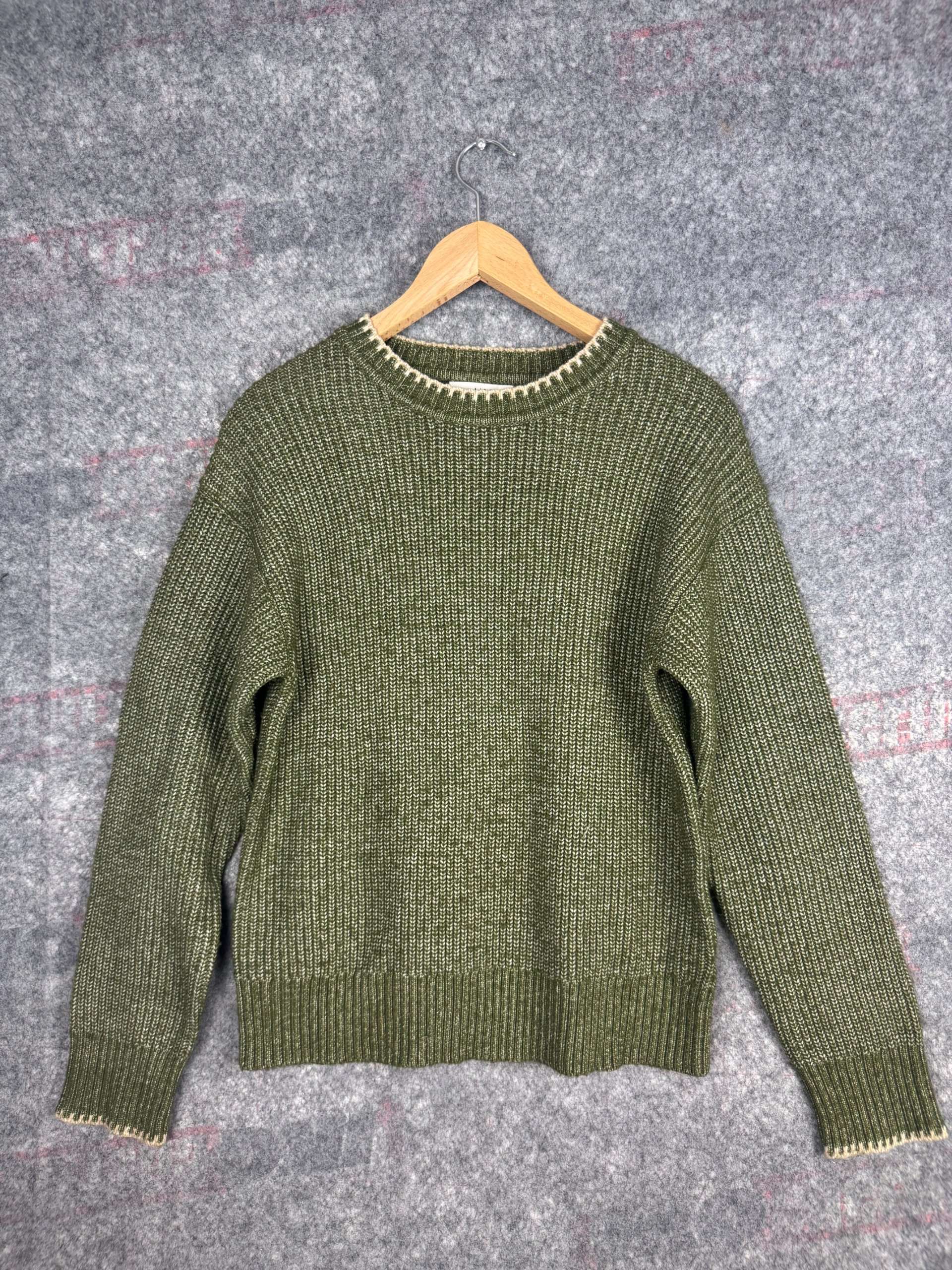 M&S Dark Khaki Chunky Knit Crew Neck Jumper Women’s Small