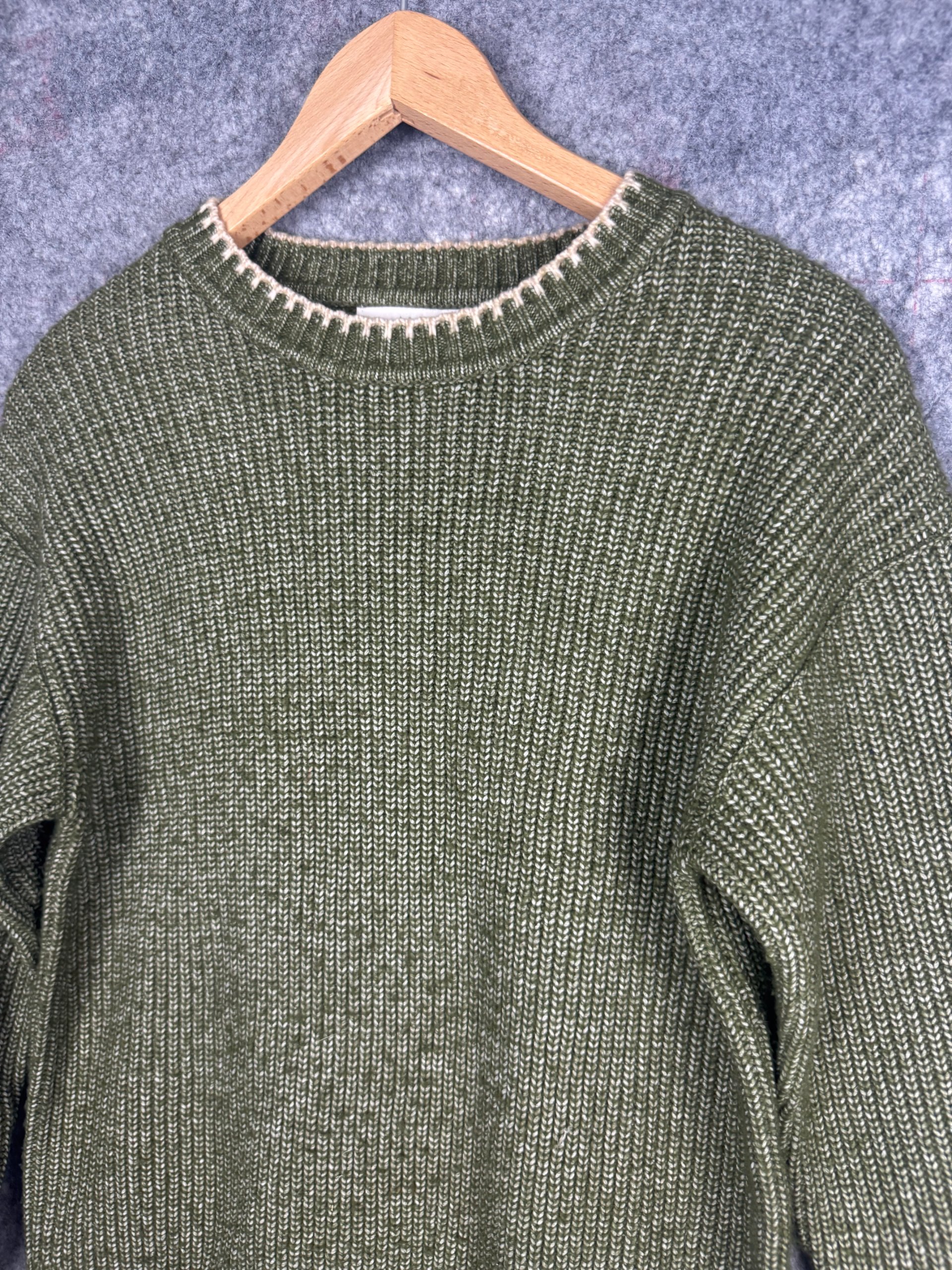 M&S Dark Khaki Chunky Knit Crew Neck Jumper Women’s Small image 2