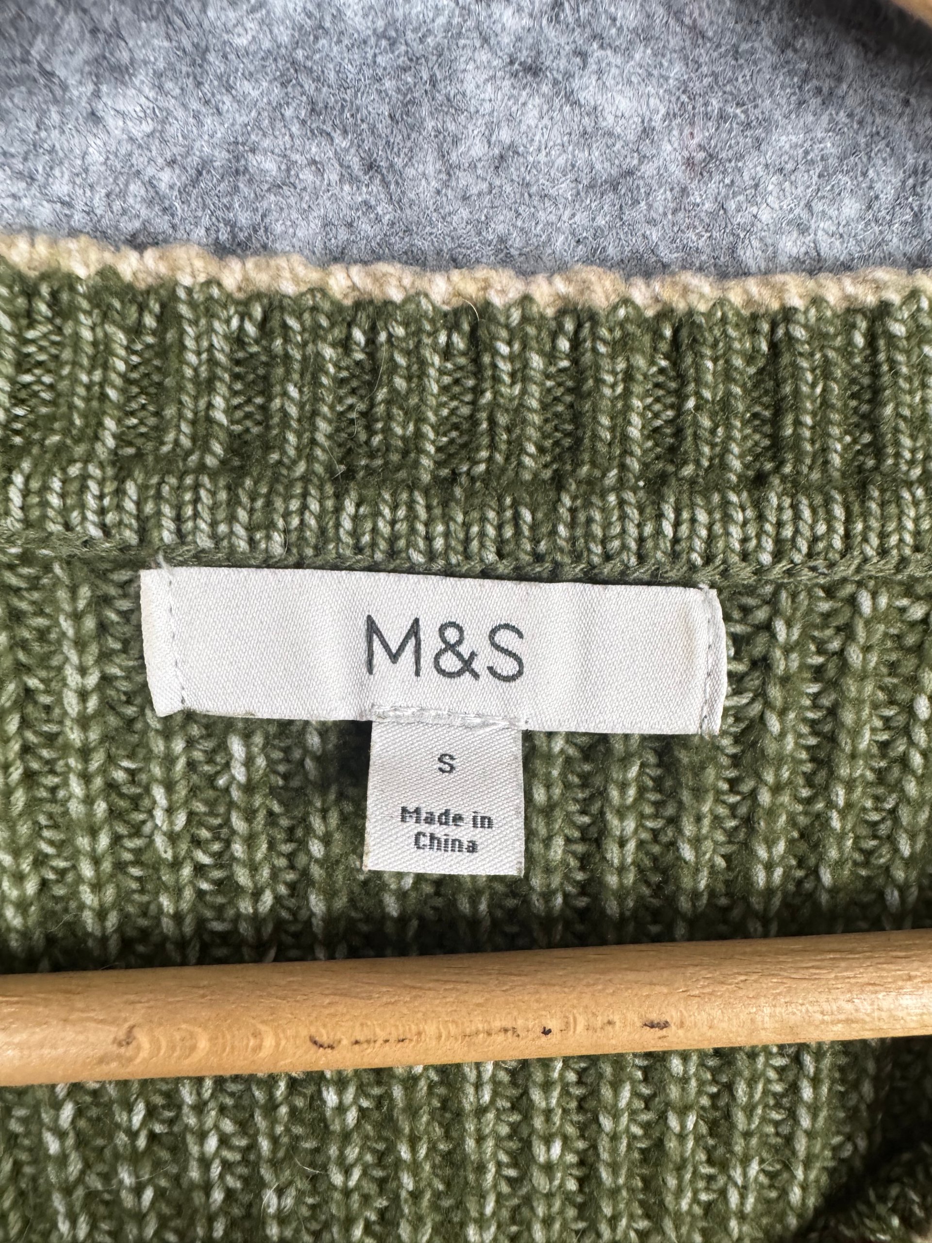 M&S Dark Khaki Chunky Knit Crew Neck Jumper Women’s Small image 3