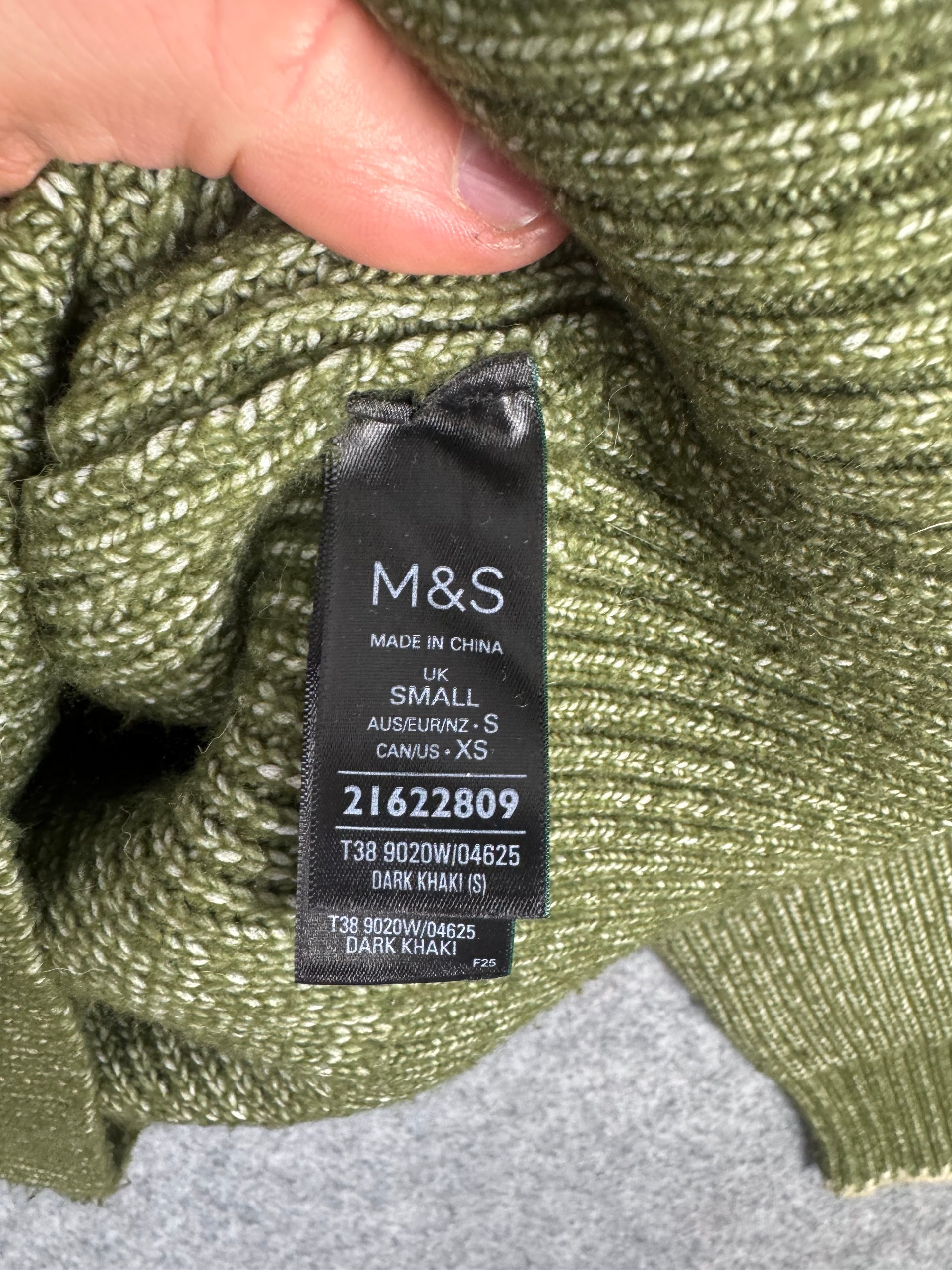 M&S Dark Khaki Chunky Knit Crew Neck Jumper Women’s Small image 5