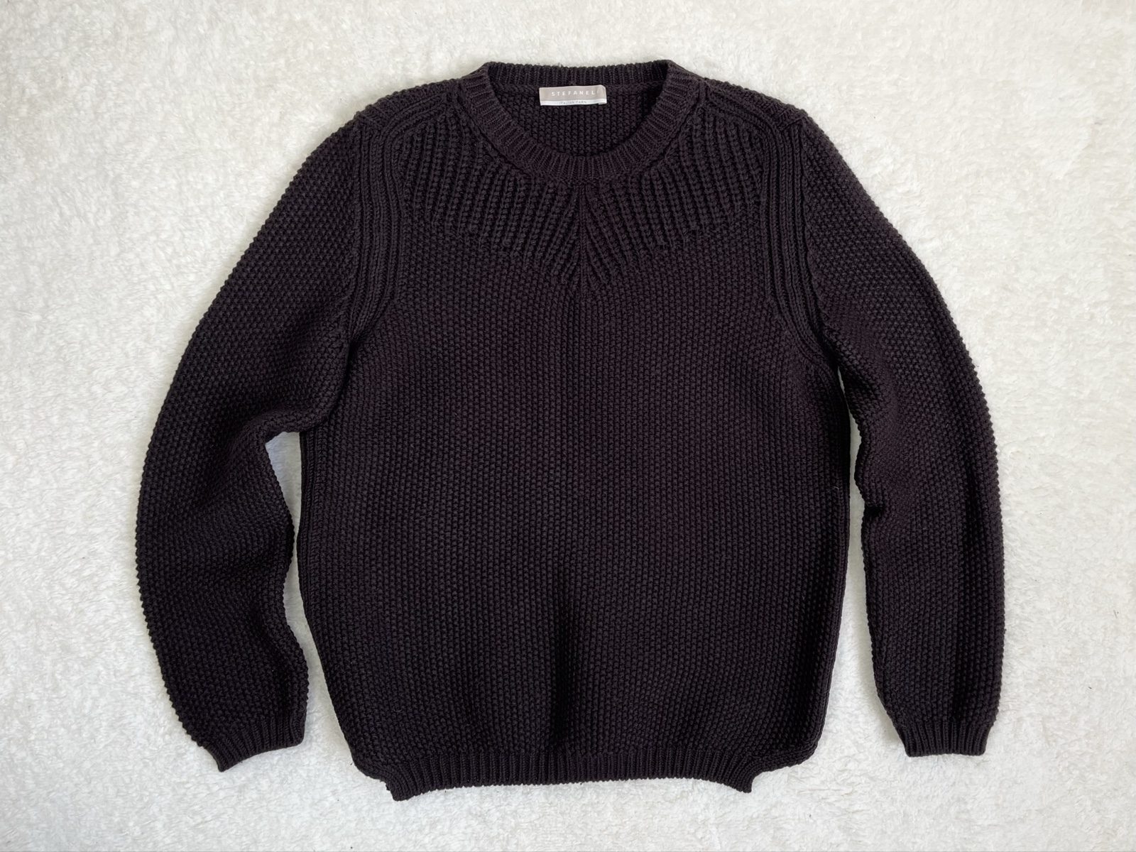 Stefanel chunky wool knit sweater Italian yarn Wollpullover chocolate brown 36 S image 2