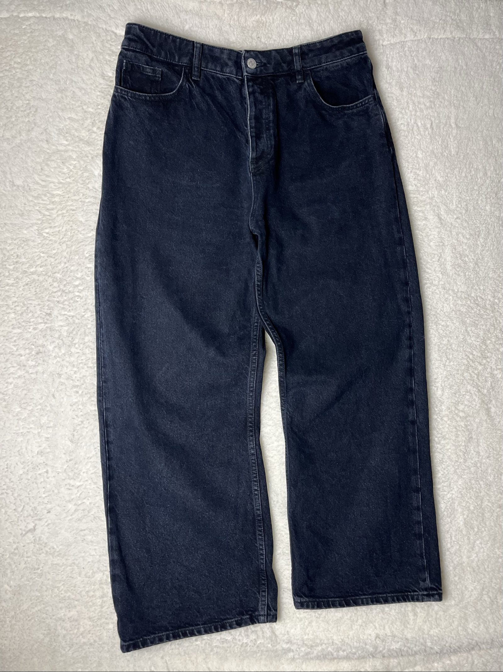 Knowledge Cotton Apparel wide leg Jeans straight leg cropped organic denim navy size XL image 3