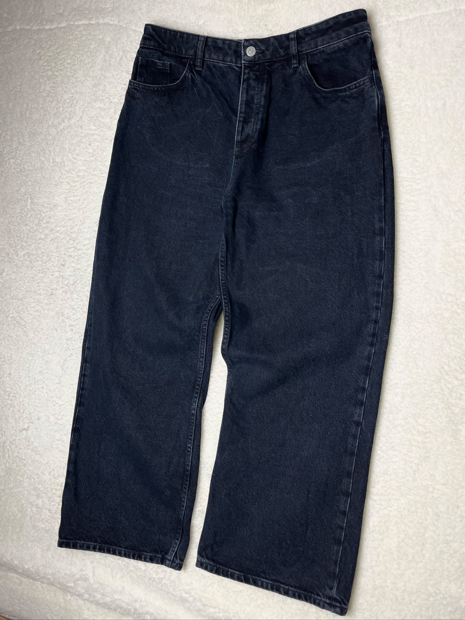 Knowledge Cotton Apparel wide leg Jeans straight leg cropped organic denim navy size XL image 2