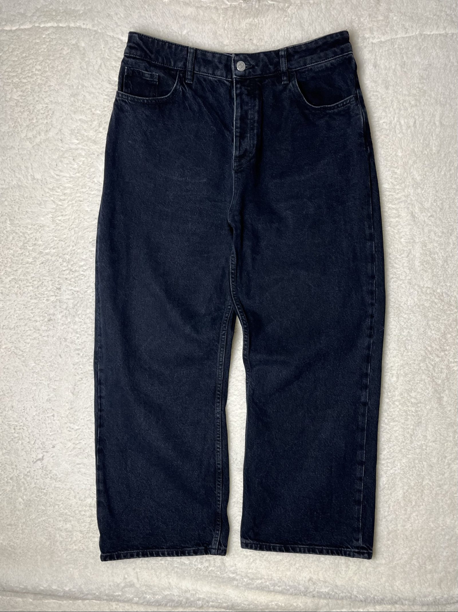 Knowledge Cotton Apparel wide leg Jeans straight leg cropped organic denim navy size XL