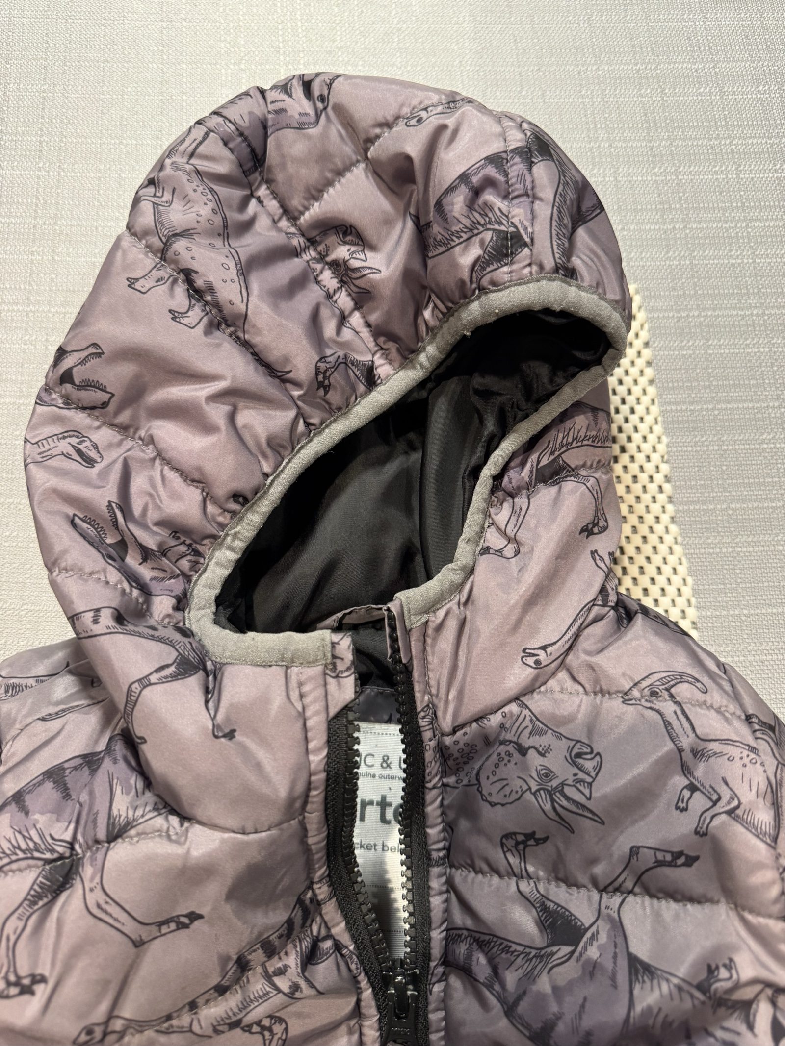 Boys Carter’s Dinosaur Puffer Jacket – Gray – 24 Months image 3