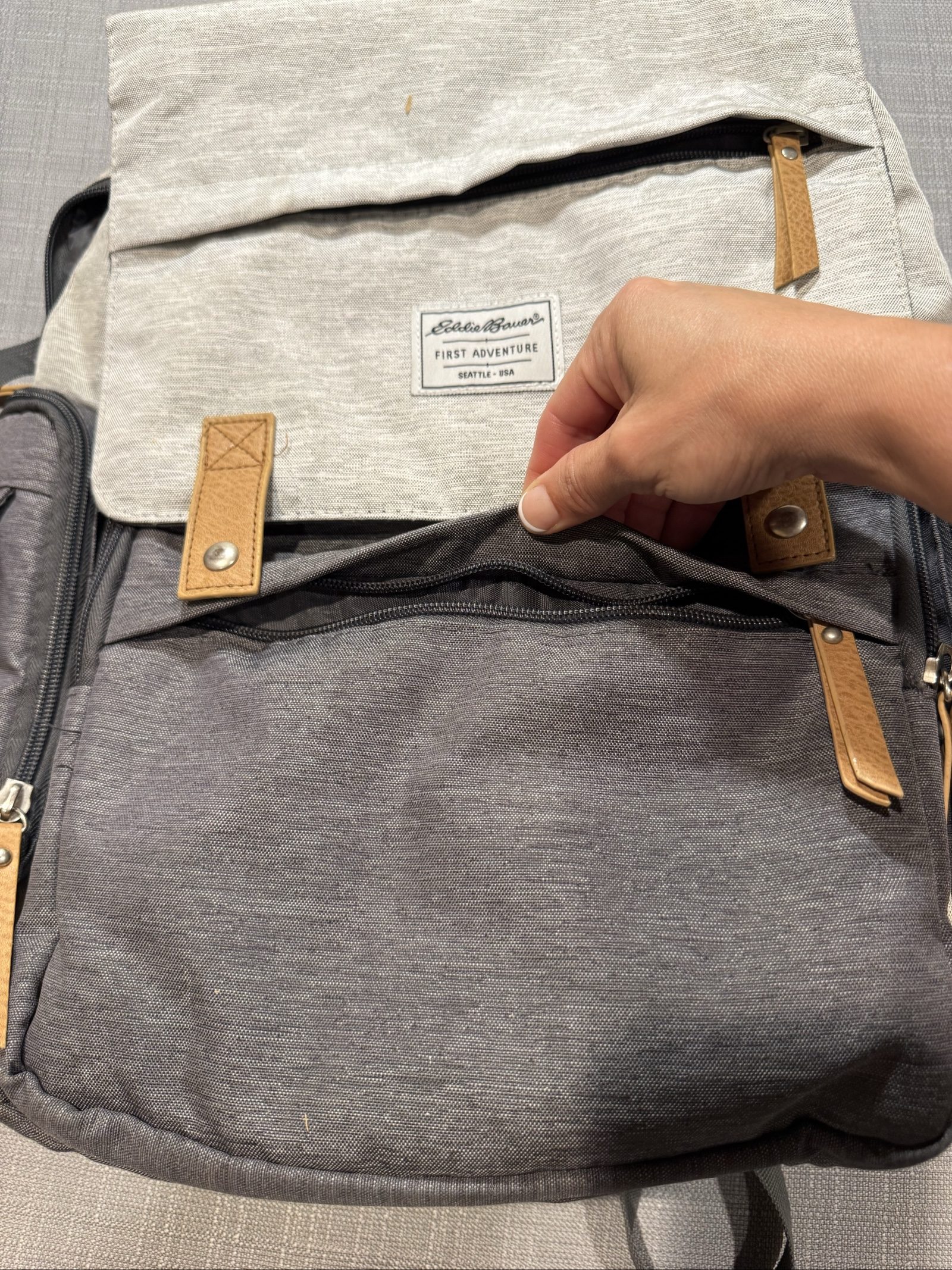 Eddie Bauer First Adventure Diaper Backpack – Gray – Insulated Bottle Pockets image 4