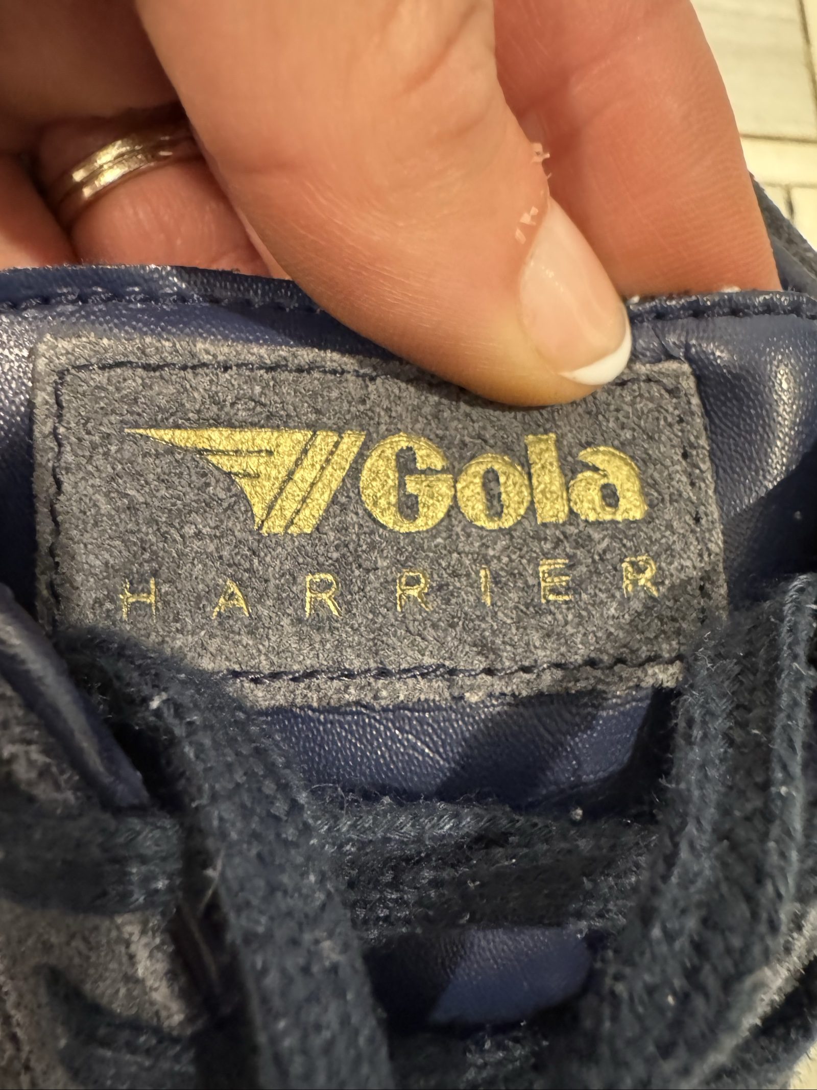 Men’s Gola Harrier Suede Retro Sneakers – Navy Cream Gum Sole – 10 image 5