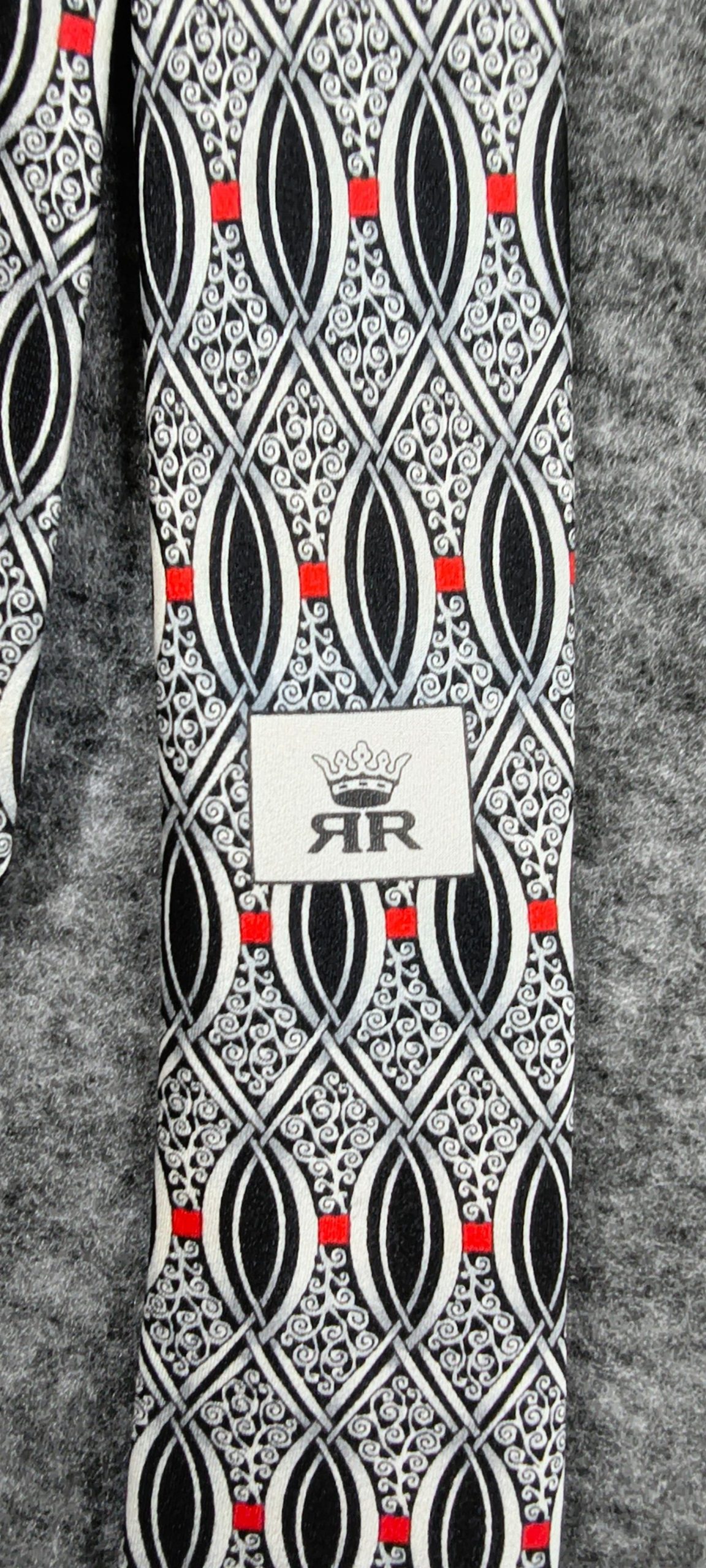 Richel Royal Black, White & Red Men's Handmade Silk Tie image 5