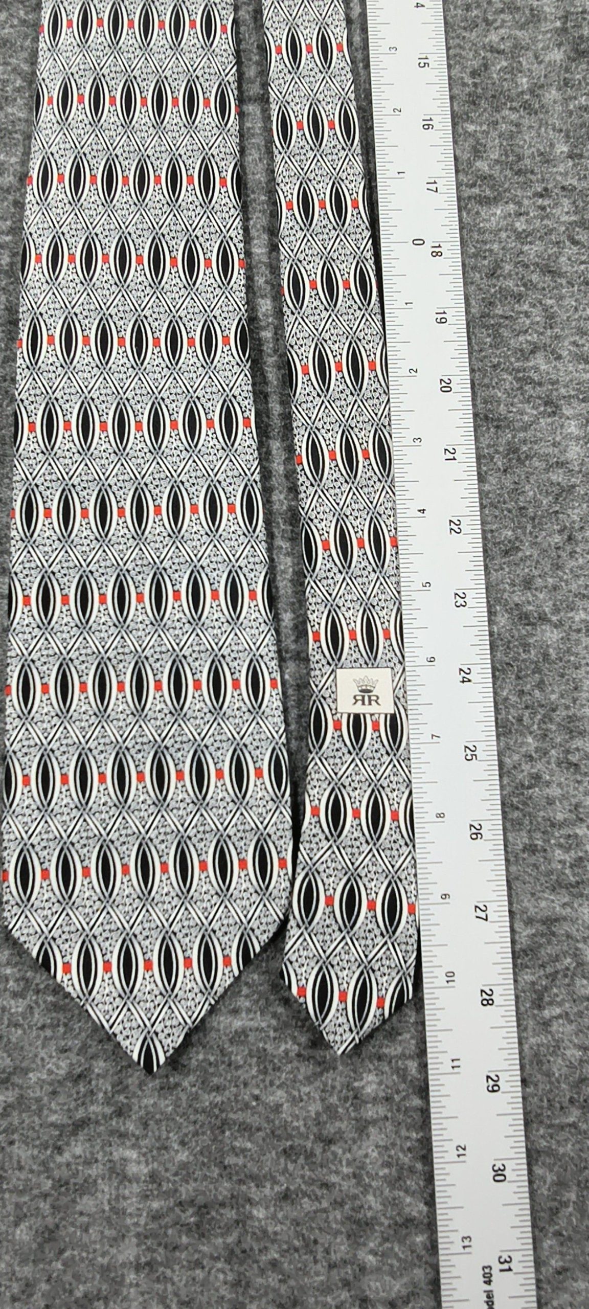 Richel Royal Black, White & Red Men's Handmade Silk Tie image 6