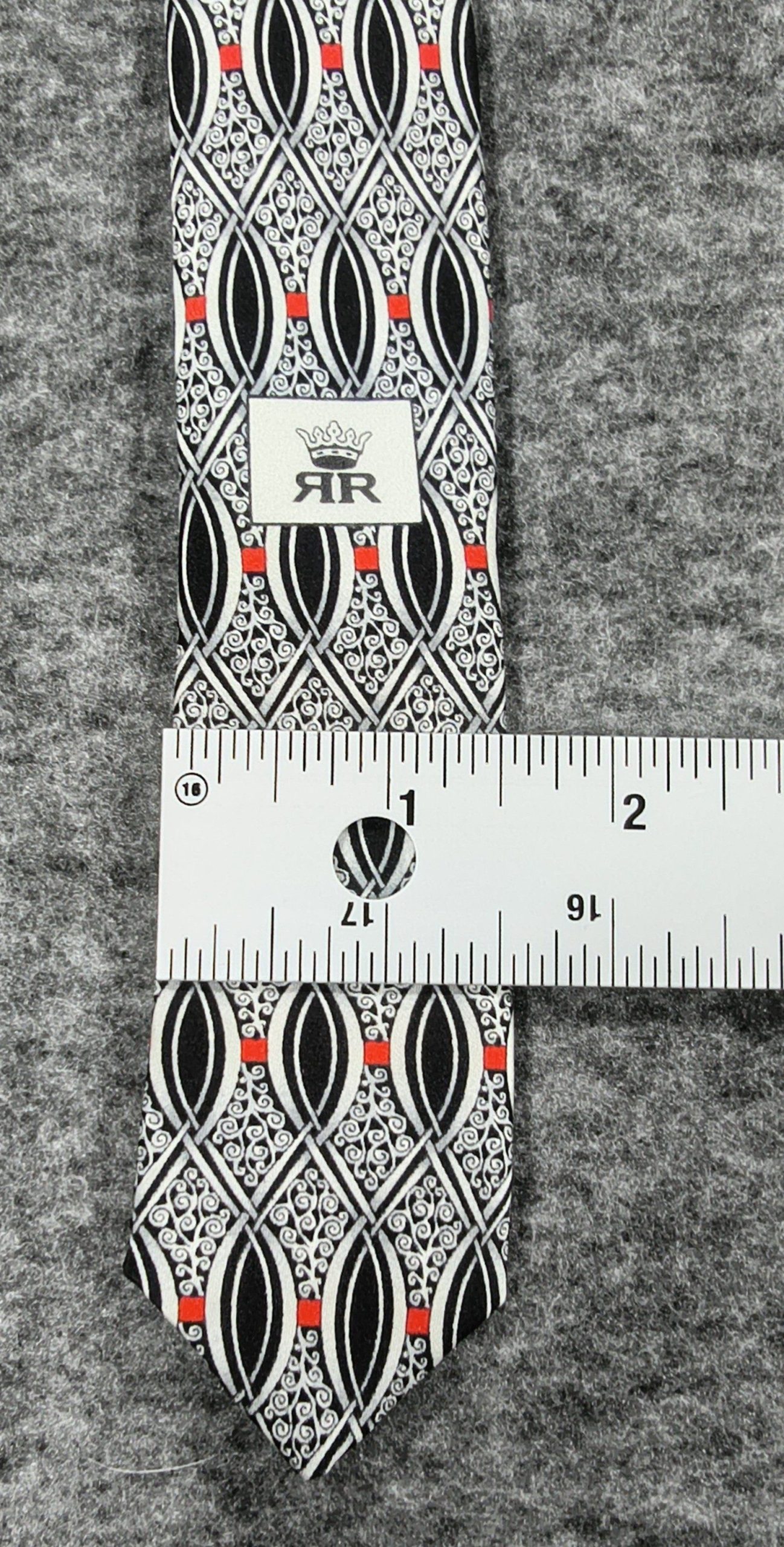 Richel Royal Black, White & Red Men's Handmade Silk Tie image 8