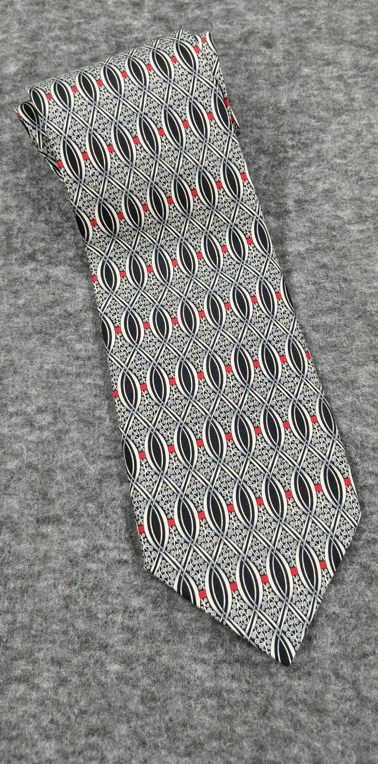 Richel Royal Black, White & Red Men's Handmade Silk Tie image 9