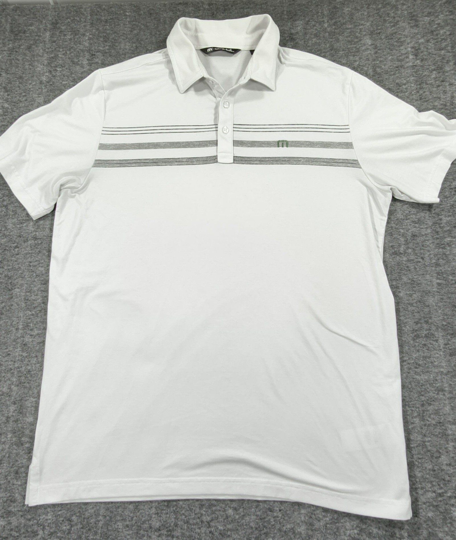 TravisMathew White & Grey Striped Men's Polo Shirt Large Golf