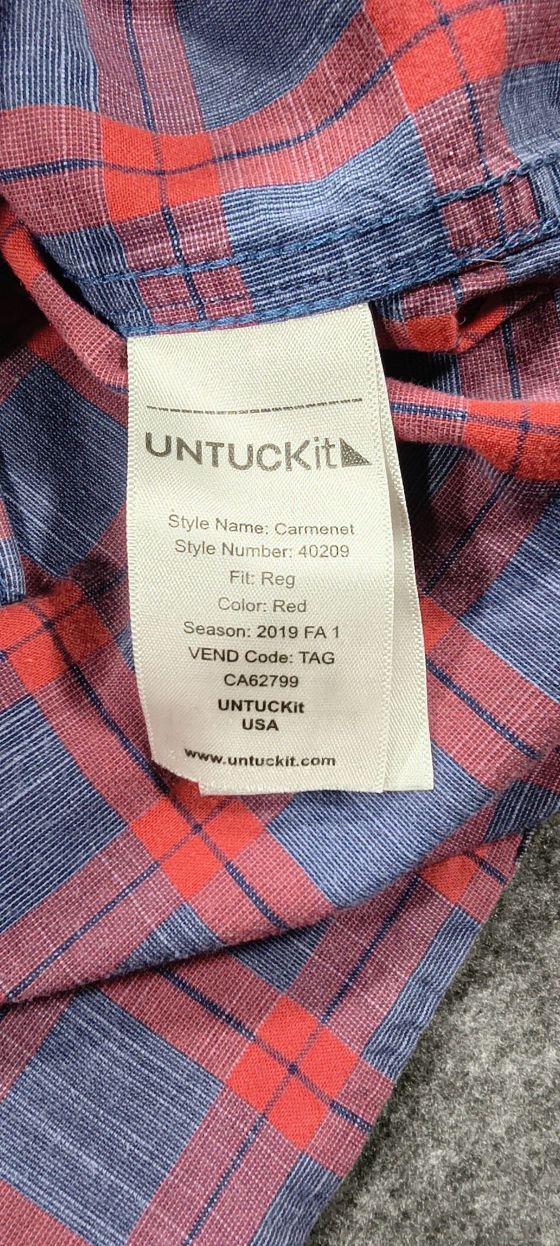 UNTUCKit Men's Red & Blue Checkered Plaid Regular Fit Cotton Shirt Medium image 5