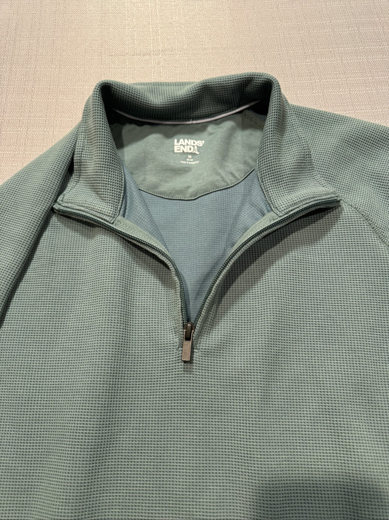Lands' End Men's Sage Green Waffle Half-Zip Pullover Medium image 3