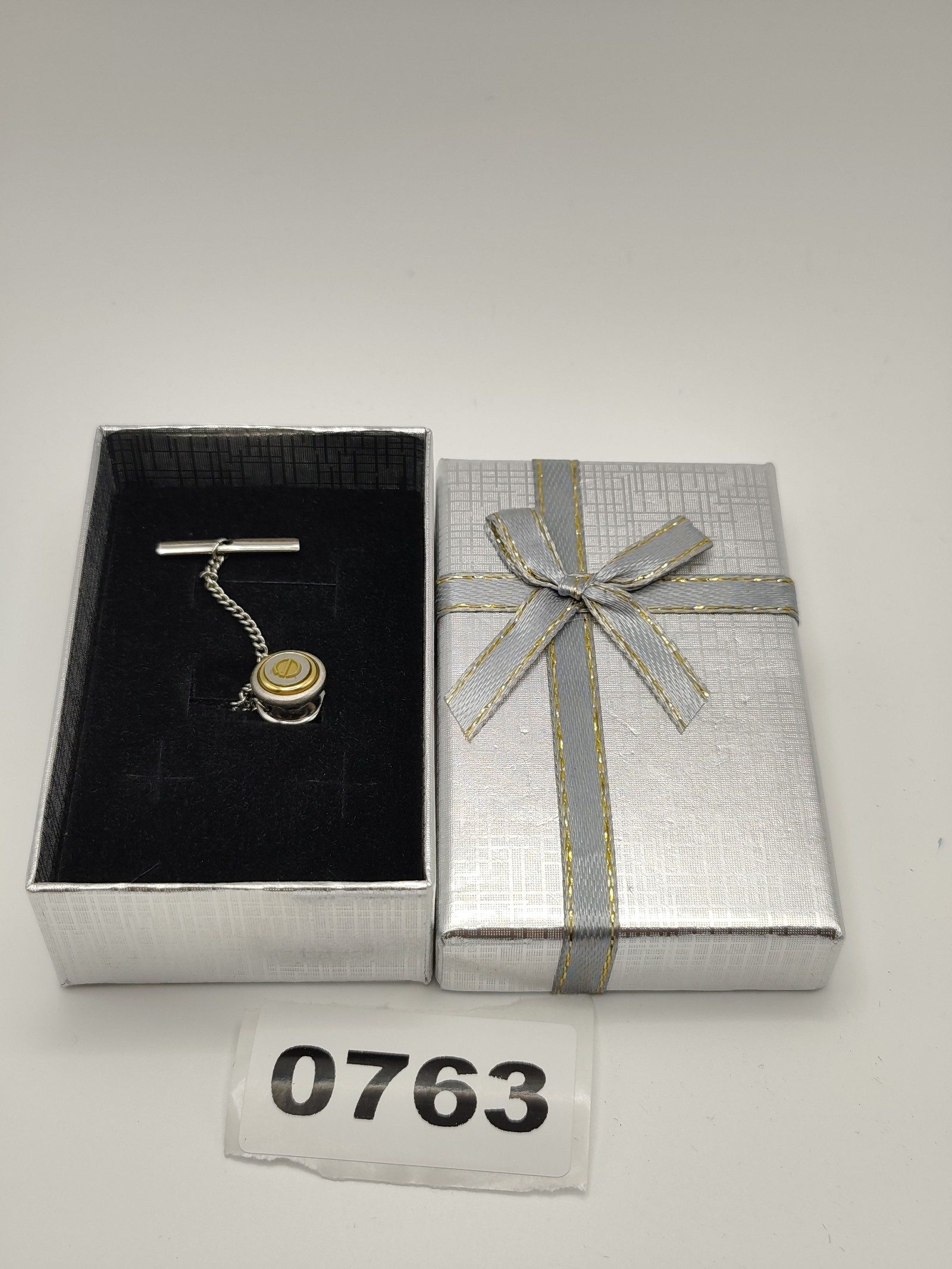 Dunhill Silver & Gold Tone Round tie pin with Chain & T-Bar