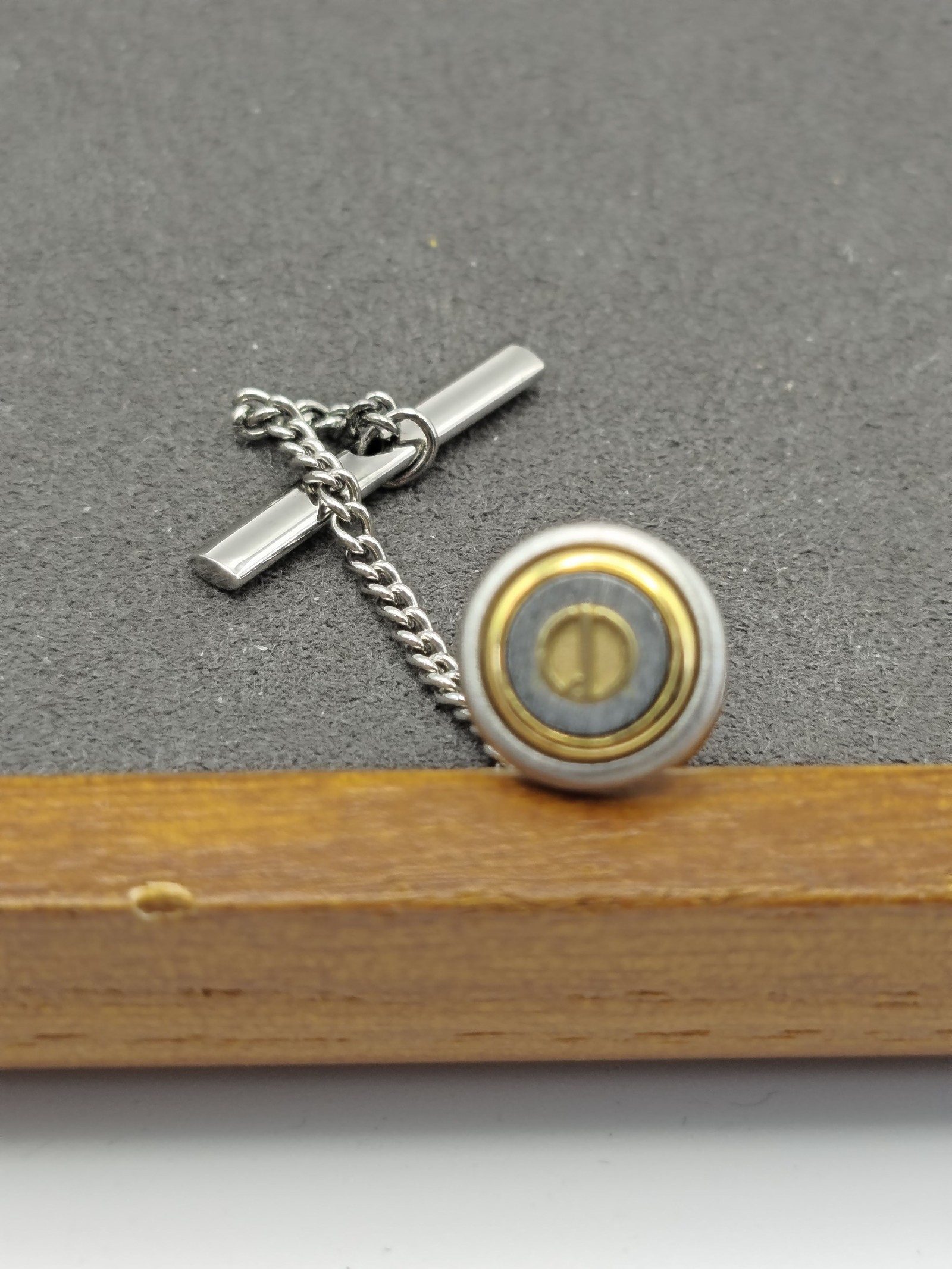 Dunhill Silver & Gold Tone Round tie pin with Chain & T-Bar image 3