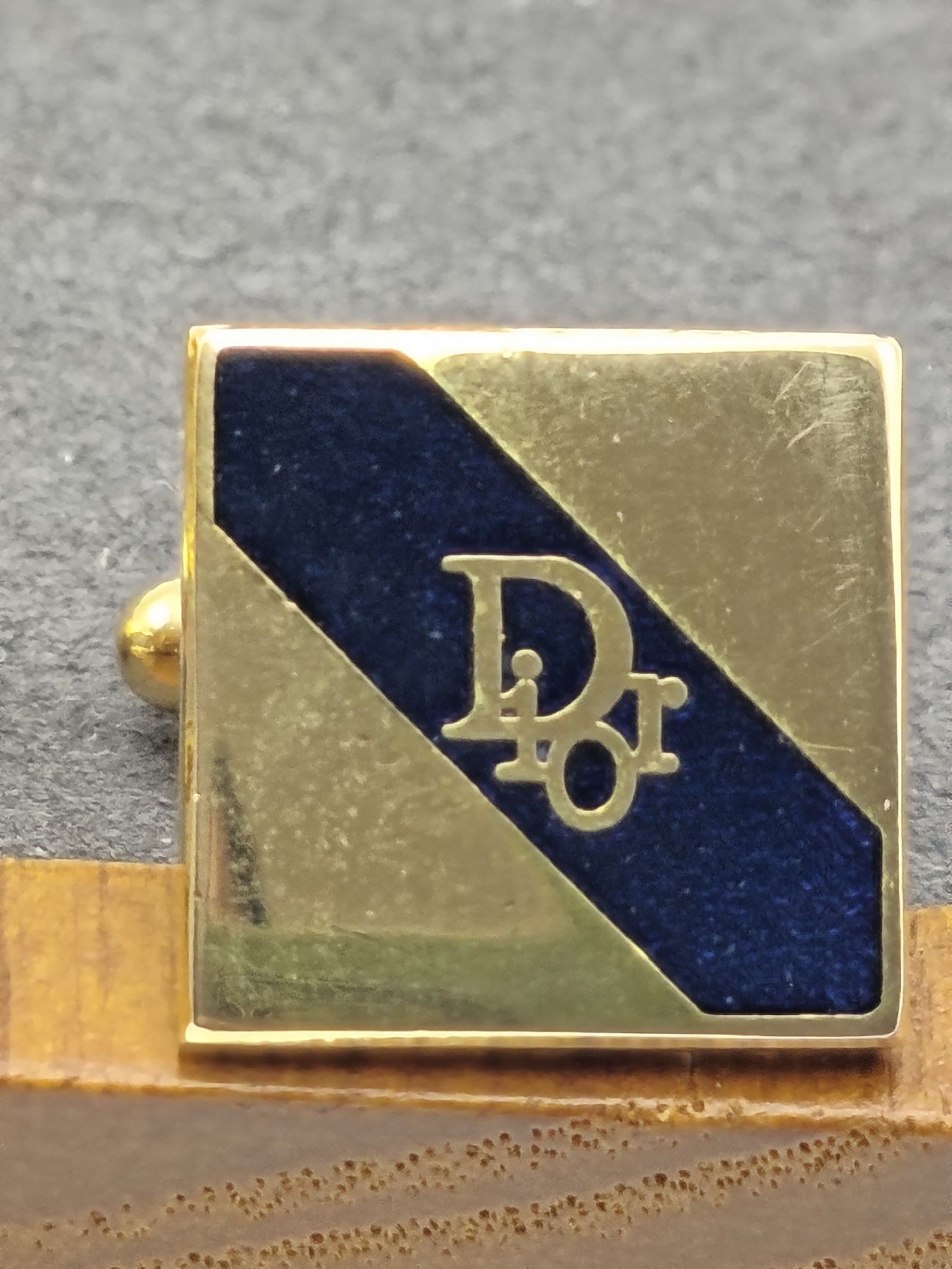 Dior Gold & Navy Blue Logo Cufflinks in Gift Box image 4
