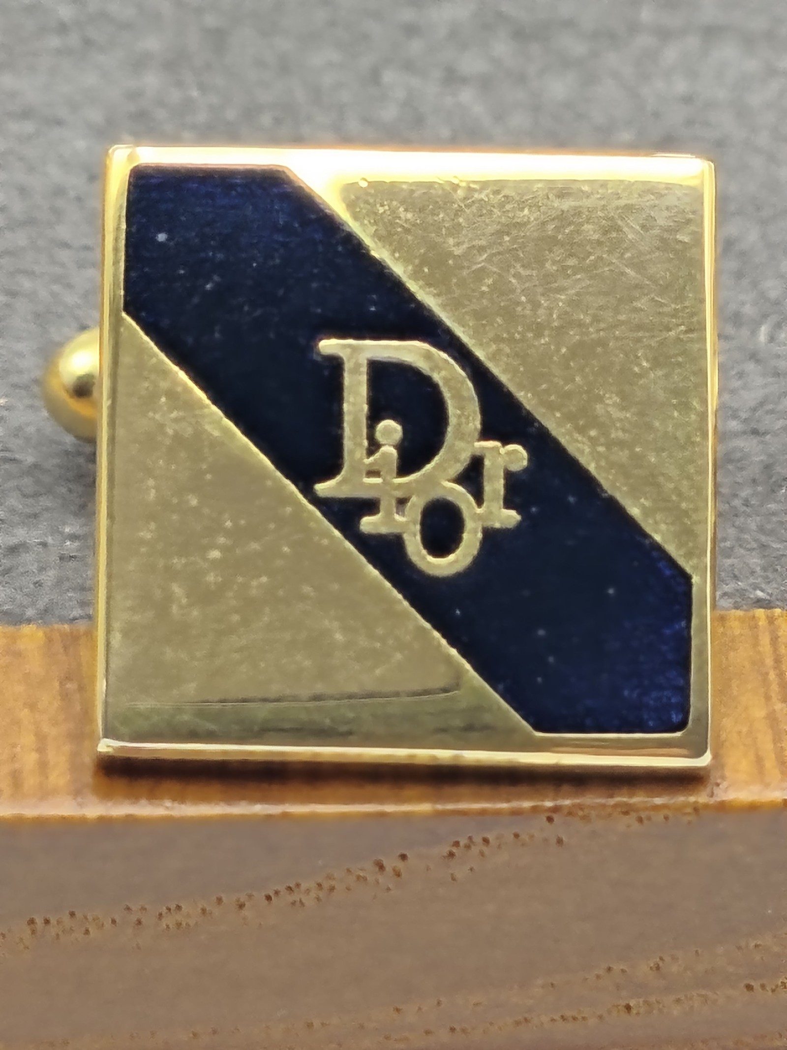 Dior Gold & Navy Blue Logo Cufflinks in Gift Box image 5