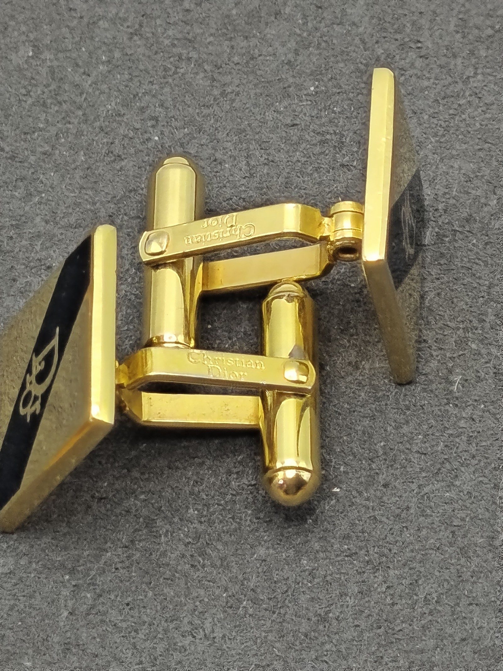 Dior Gold & Navy Blue Logo Cufflinks in Gift Box image 6