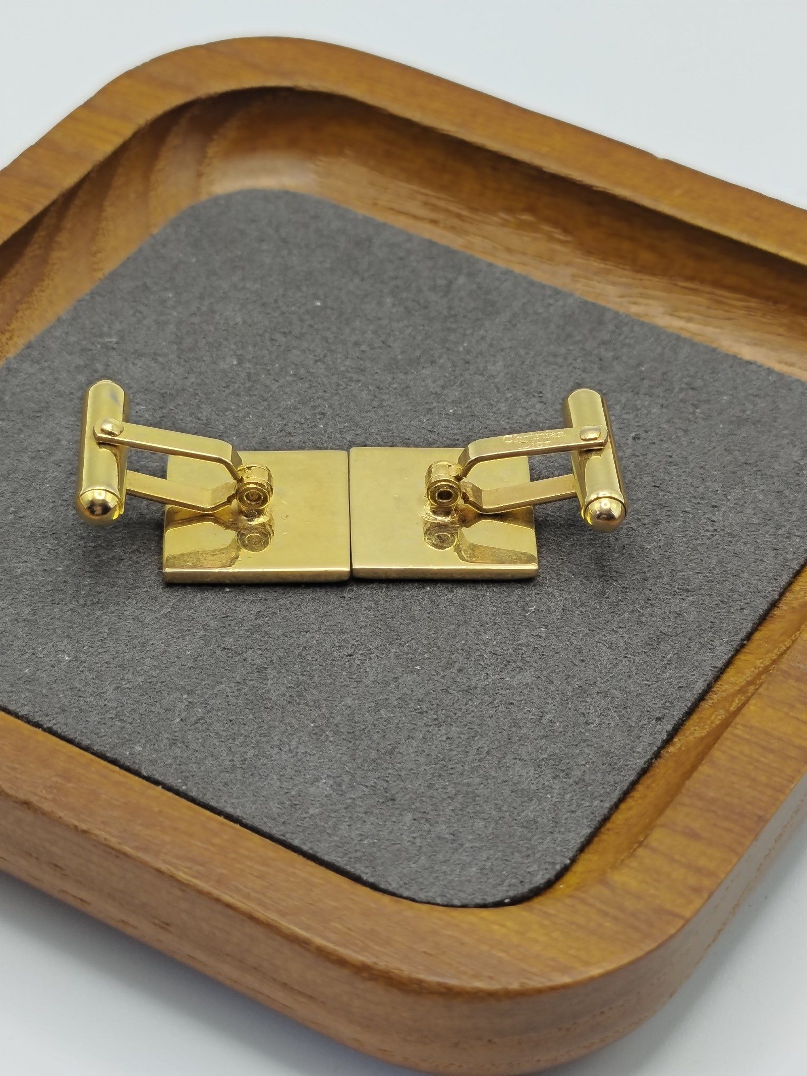 Dior Gold & Navy Blue Logo Cufflinks in Gift Box image 9