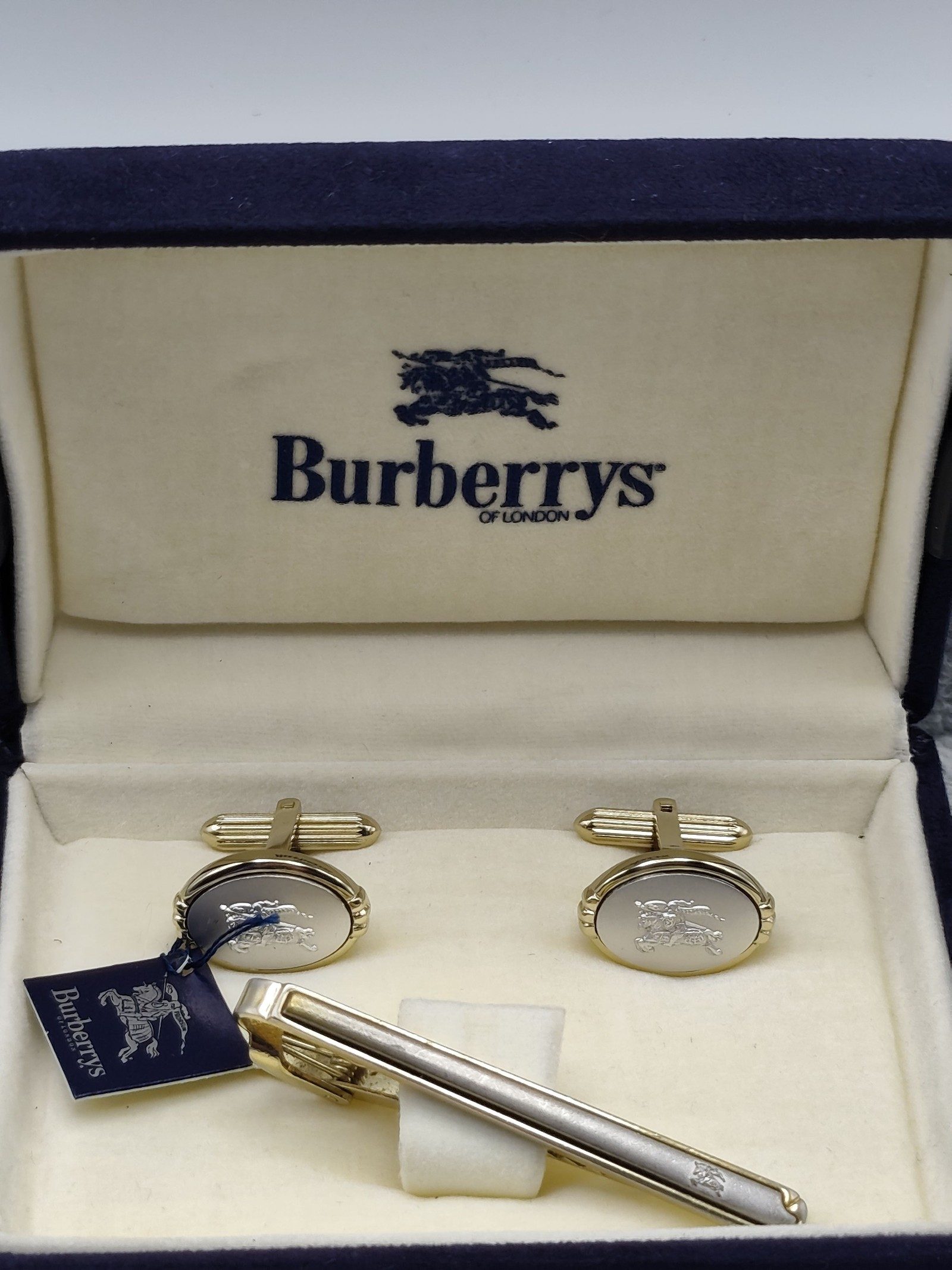 Burberry Gold & Silver Tone Equestrian Cufflinks & Tie Clip Set image 2