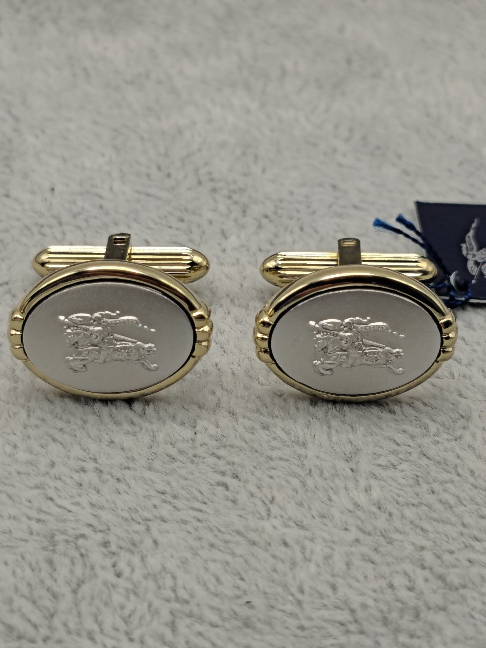 Burberry Gold & Silver Tone Equestrian Cufflinks & Tie Clip Set image 4