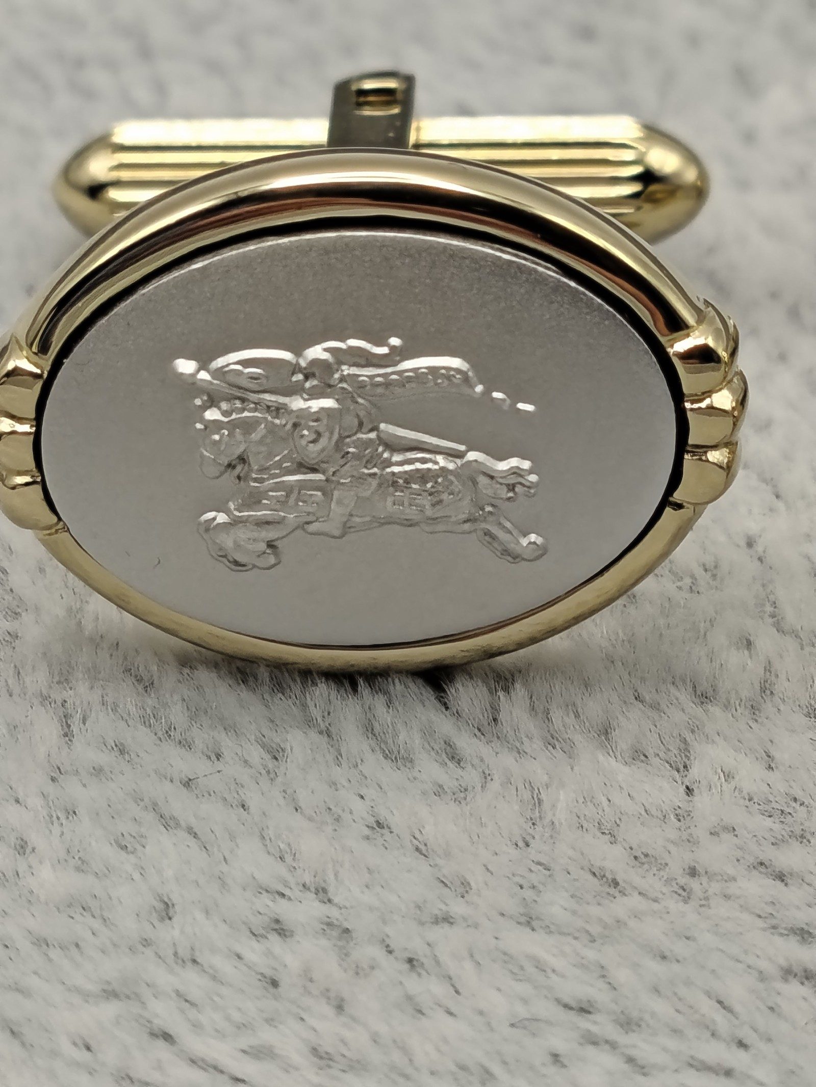 Burberry Gold & Silver Tone Equestrian Cufflinks & Tie Clip Set image 6