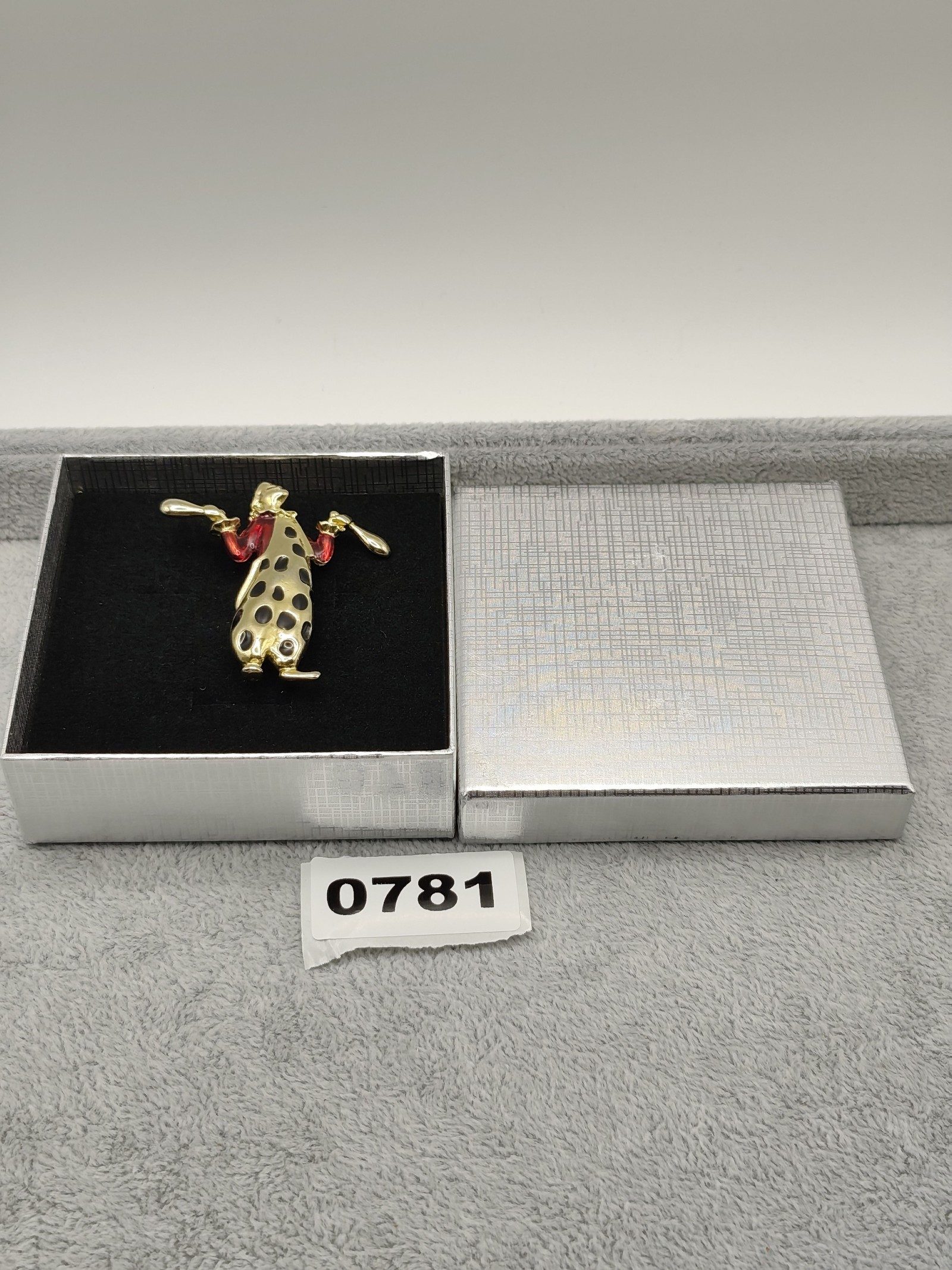 Gold Tone & Red Clown Brooch Pin 2.3 in with Black Spots