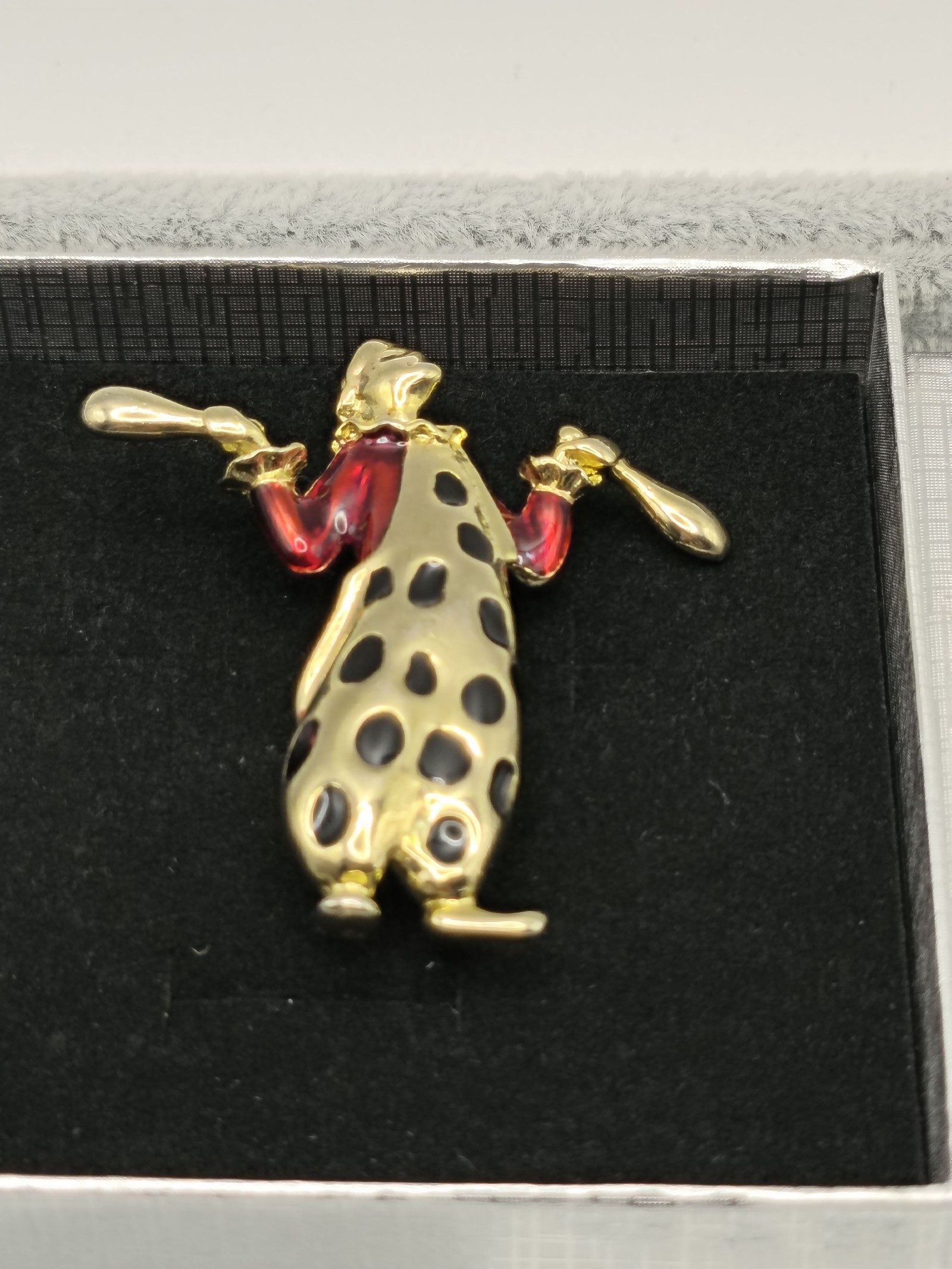 Gold Tone & Red Clown Brooch Pin 2.3 in with Black Spots image 2