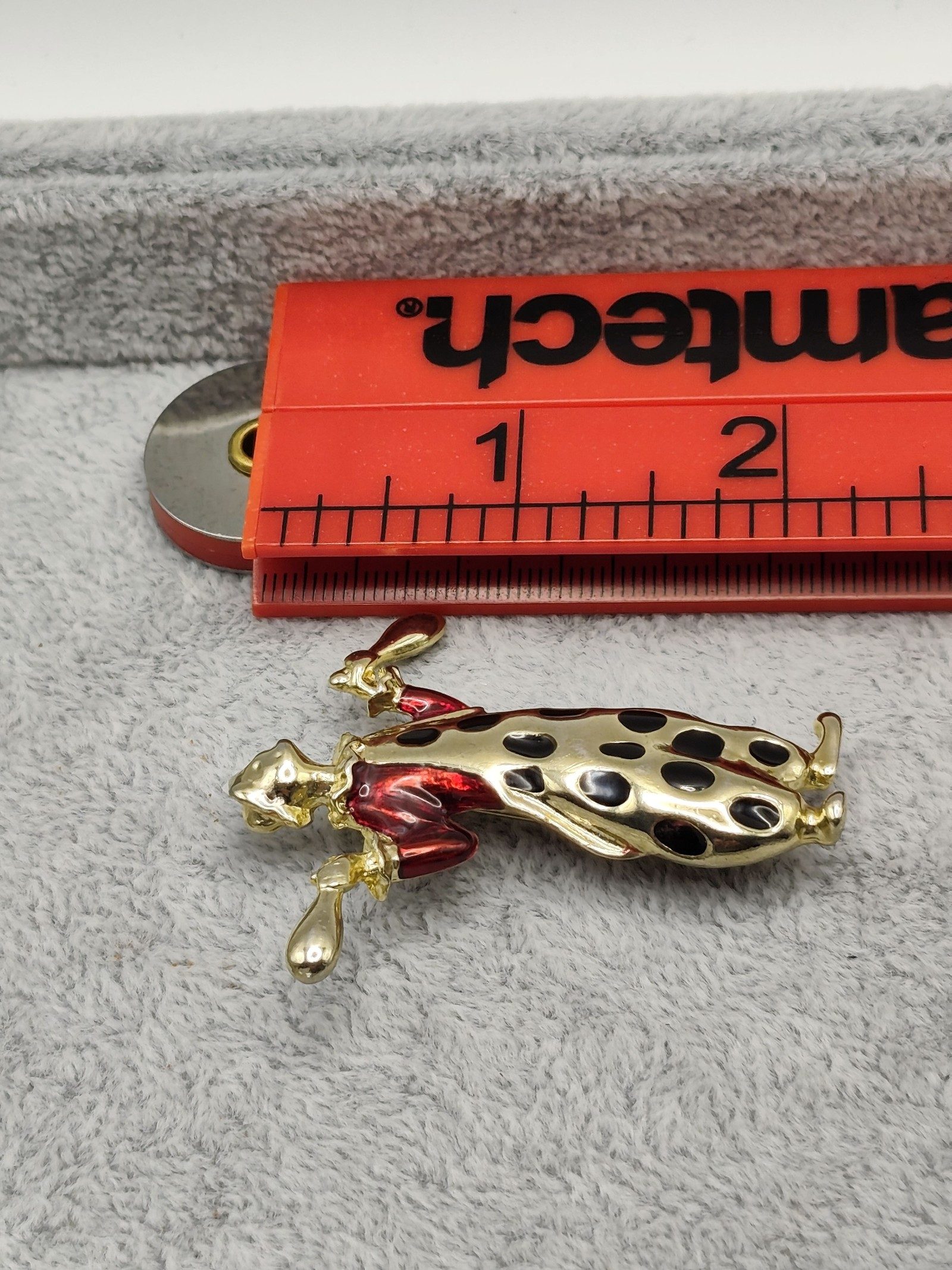 Gold Tone & Red Clown Brooch Pin 2.3 in with Black Spots image 3