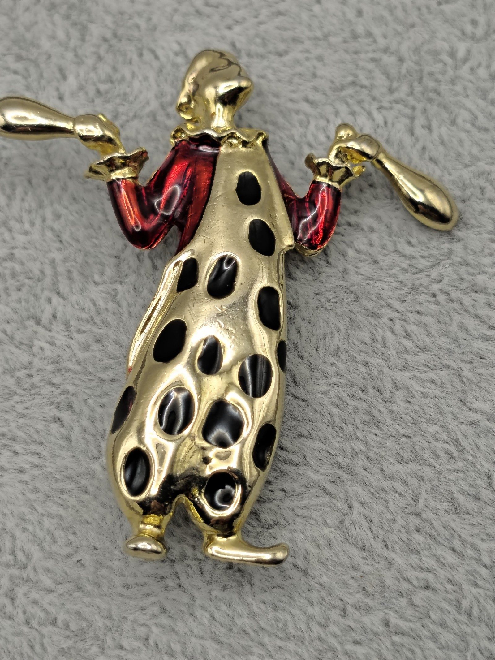 Gold Tone & Red Clown Brooch Pin 2.3 in with Black Spots image 4