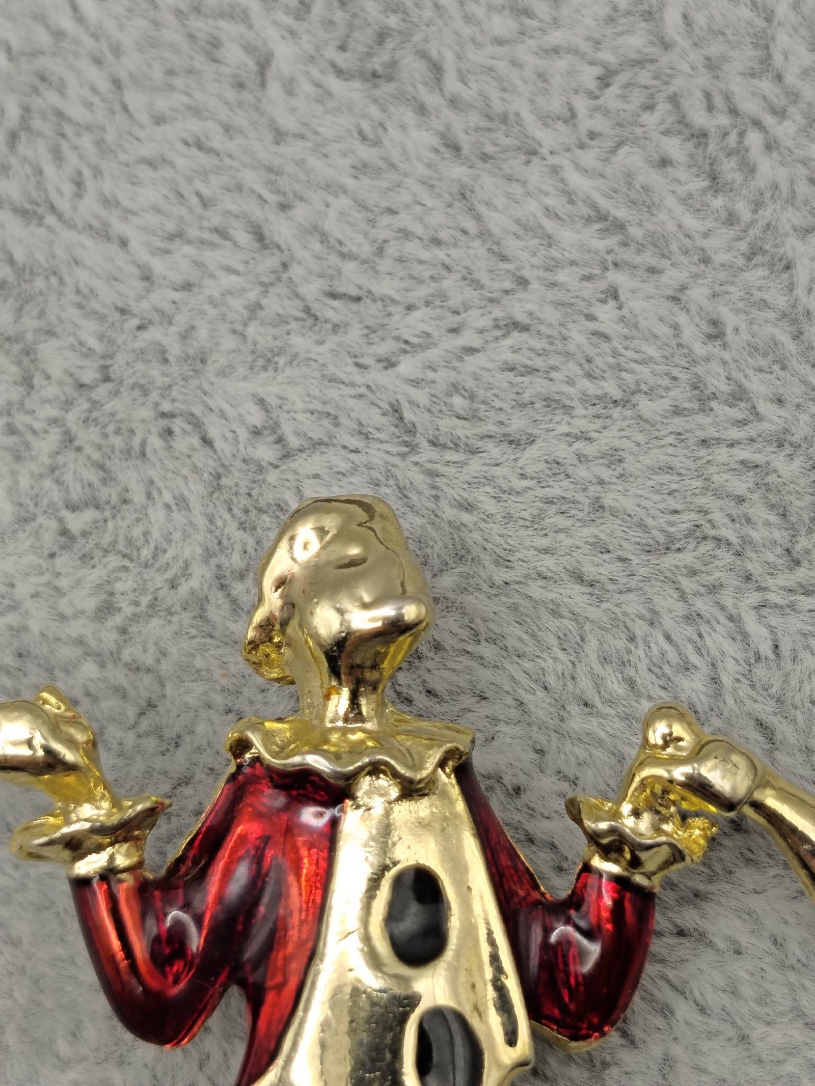 Gold Tone & Red Clown Brooch Pin 2.3 in with Black Spots image 5