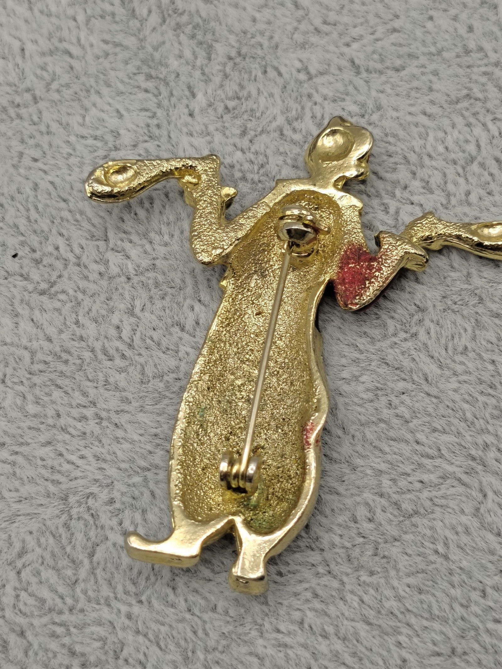 Gold Tone & Red Clown Brooch Pin 2.3 in with Black Spots image 6