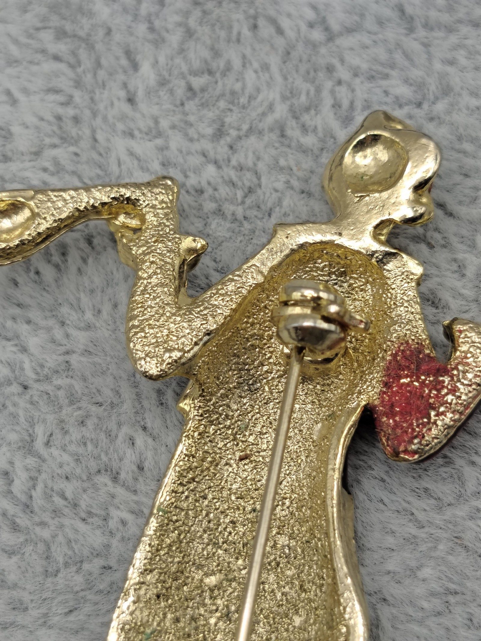 Gold Tone & Red Clown Brooch Pin 2.3 in with Black Spots image 7