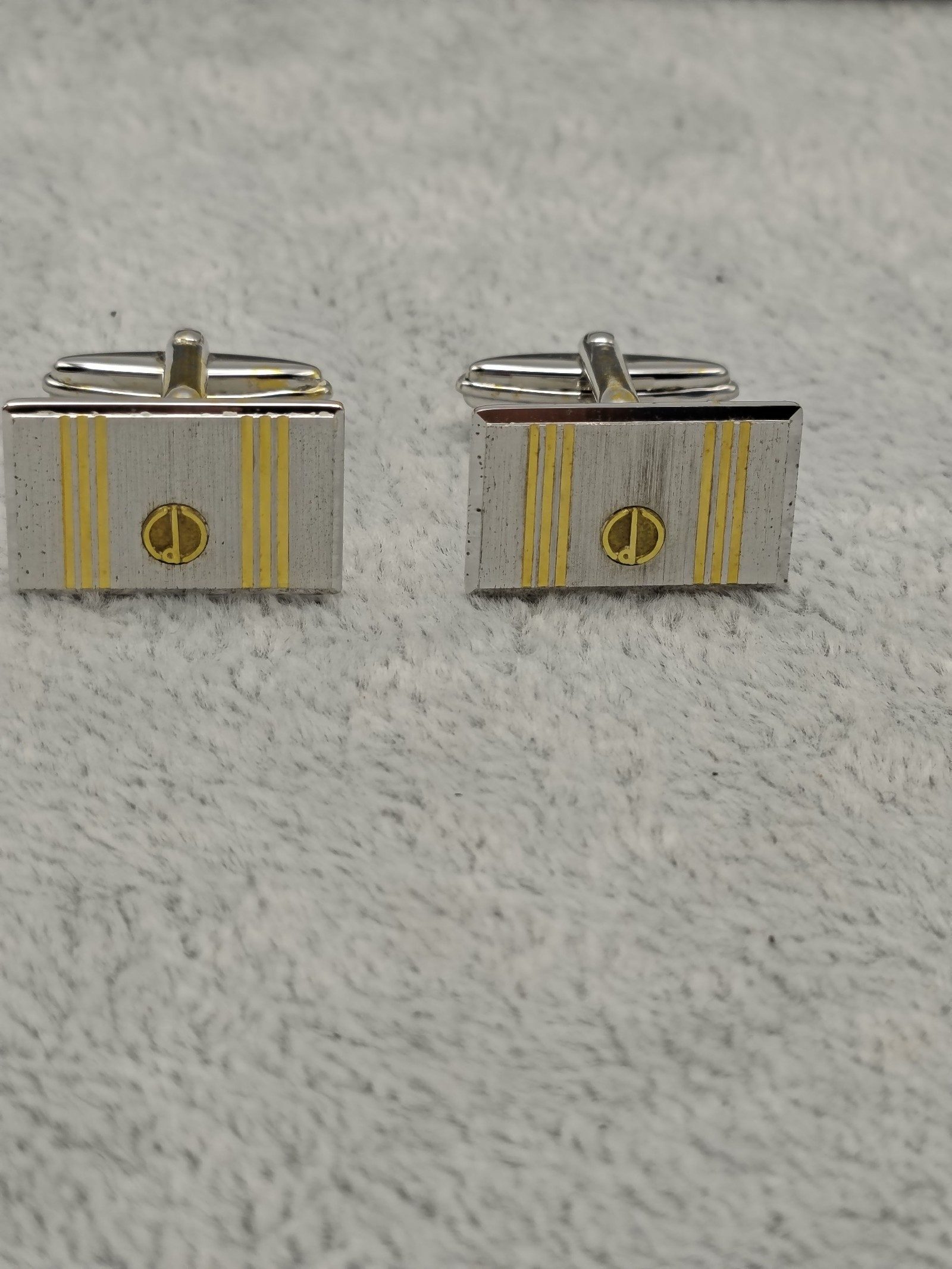 Dunhill Silver & Gold Striped Rectangular Cufflinks Vintage image 4