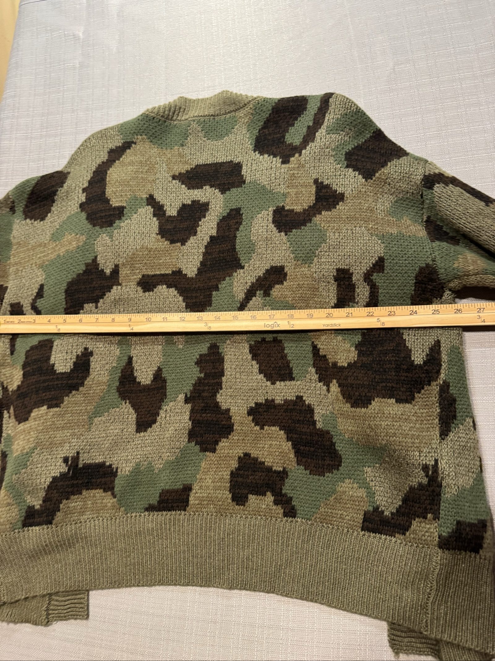 Women’s Hem & Thread Oversized Camo Open Front Cardigan – Green – Medium image 8