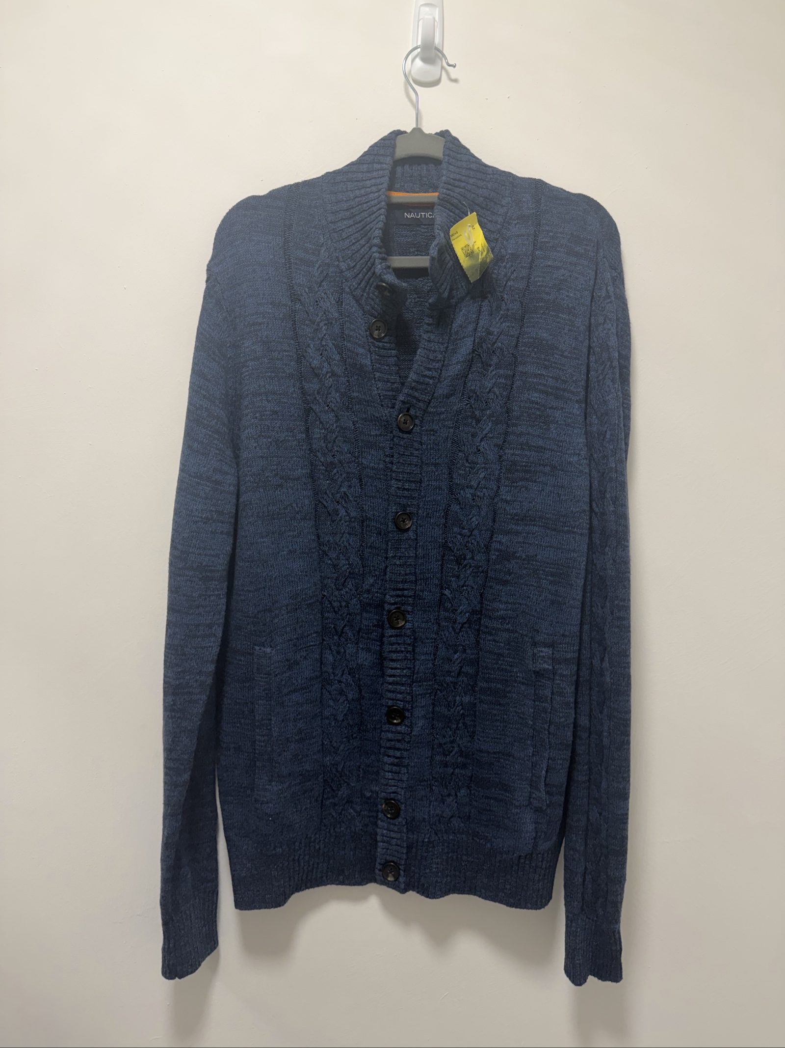 Nautica Men's Navy Cable Knit Cardigan Sweater Medium