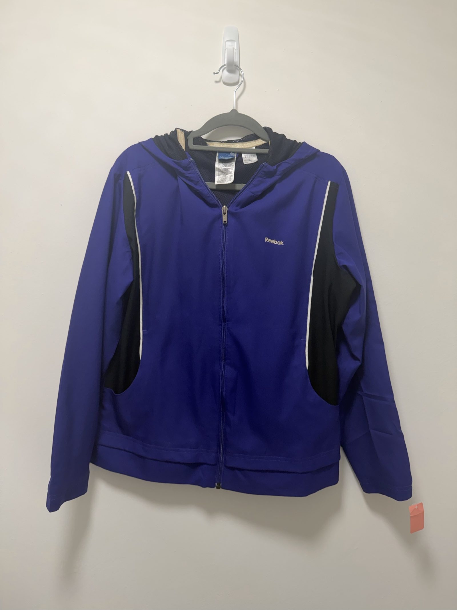 Reebok Women's Blue & Black Hooded Zip-Up Sports Jacket Medium