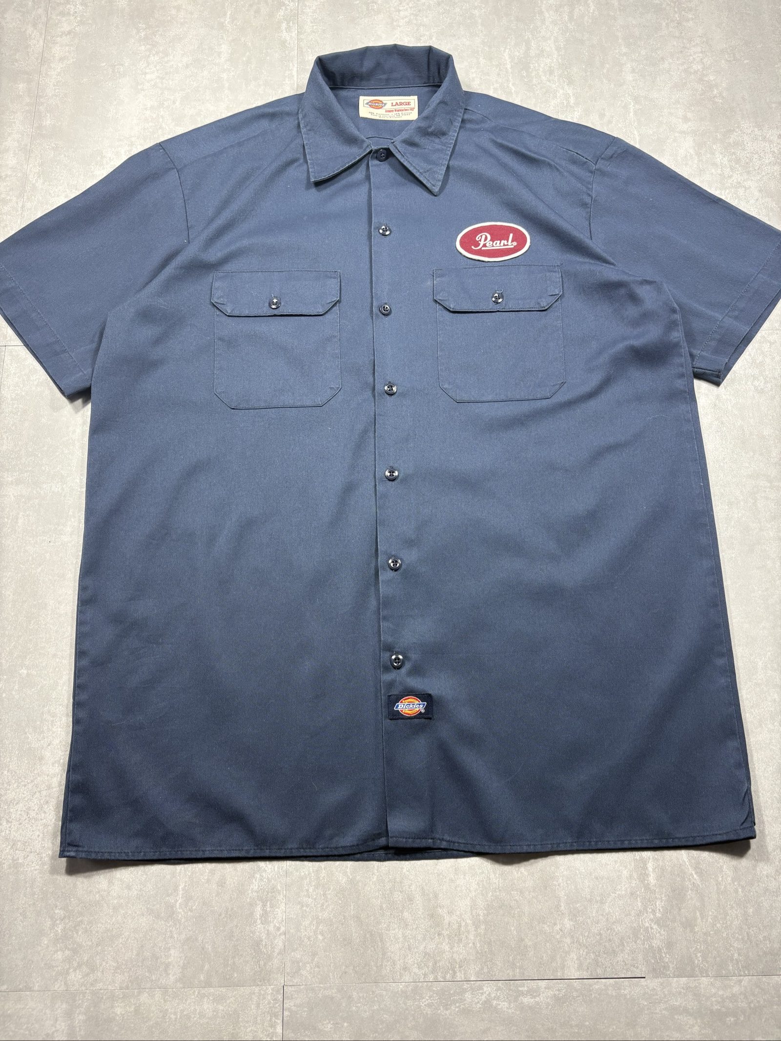 Dickies Navy Work Short Sleeve Shirt L Embroidered Logo image 2